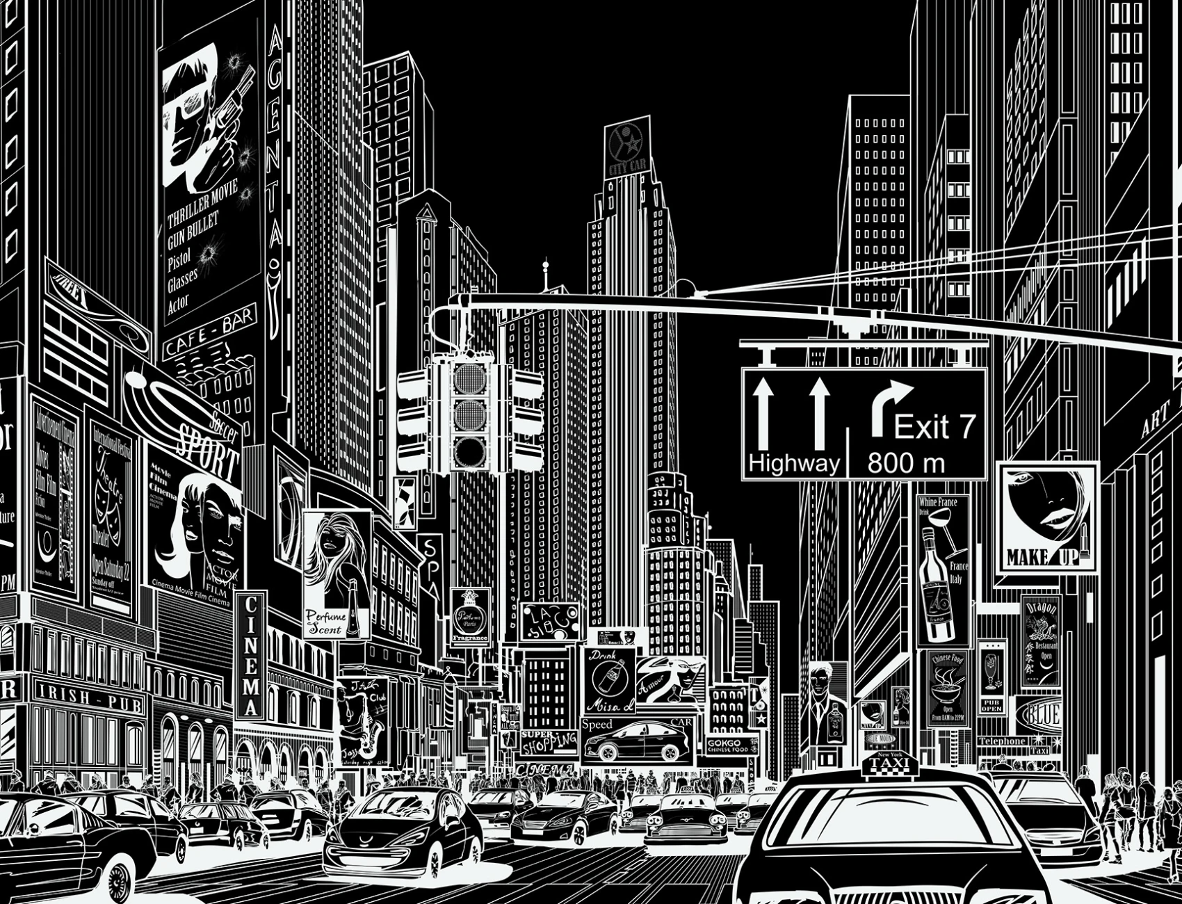 1700x1300 Cartoon City, Black