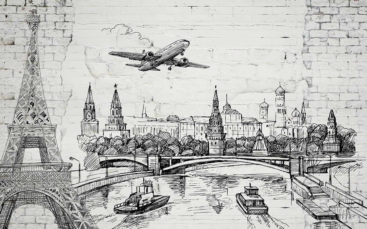 1200x750 City and Bridge Sketch Illustration Wallpaper®
