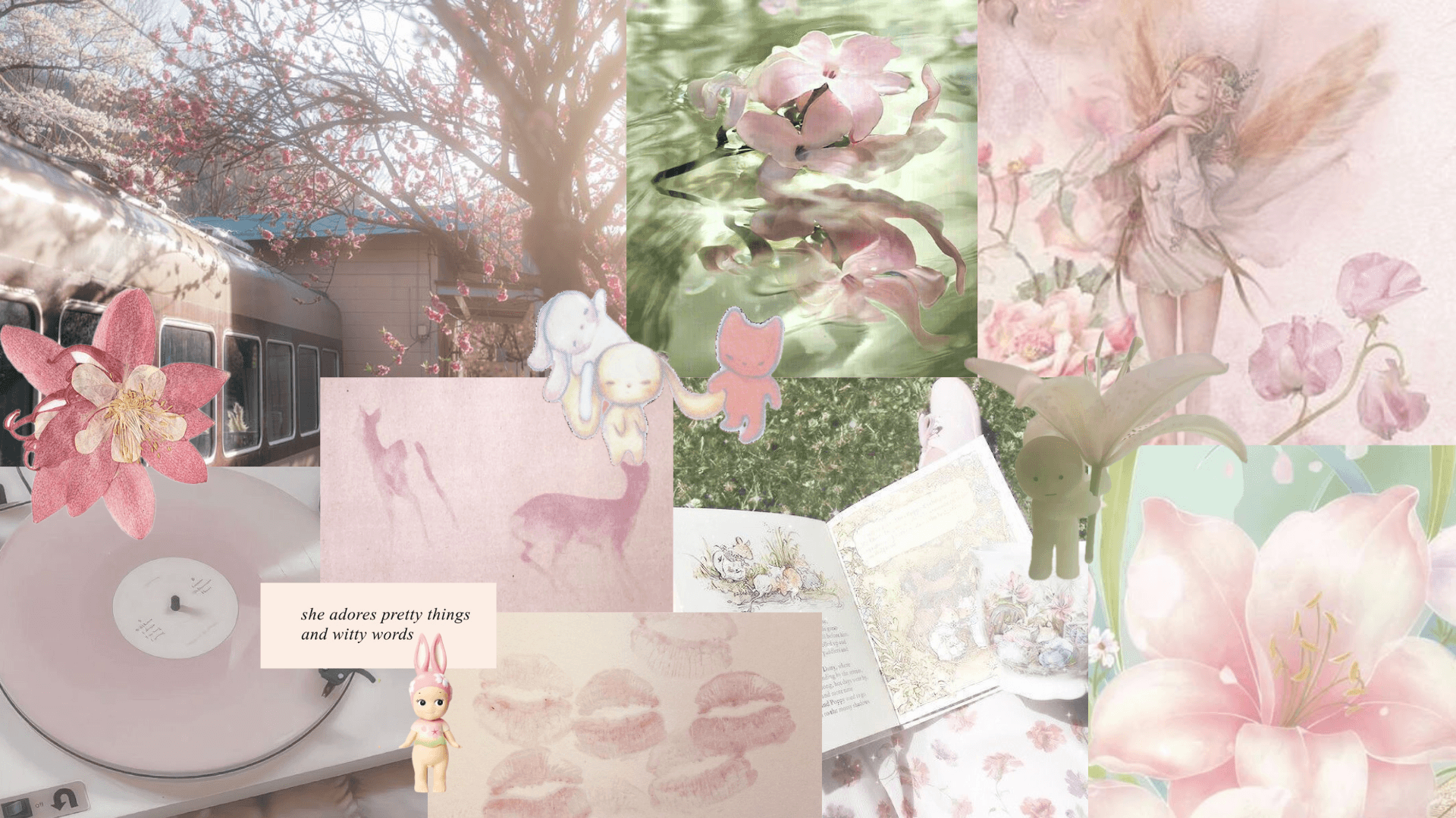 1920x1080 Soft Coquette / Fairycore Aesthetic Laptop Wallpaper. Dreamy Pastel Pink & Green