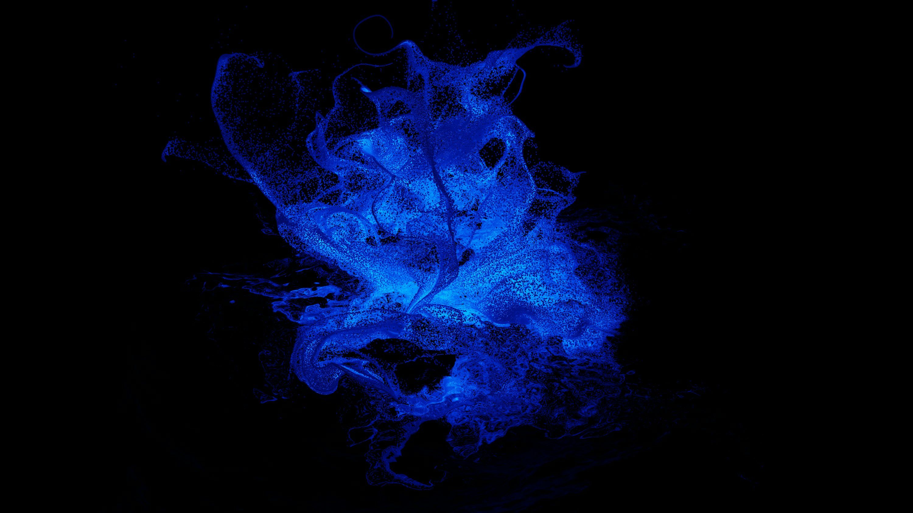 3000x1688 Abstract Blue Smoke Like Particles Swirling Against Black Background
