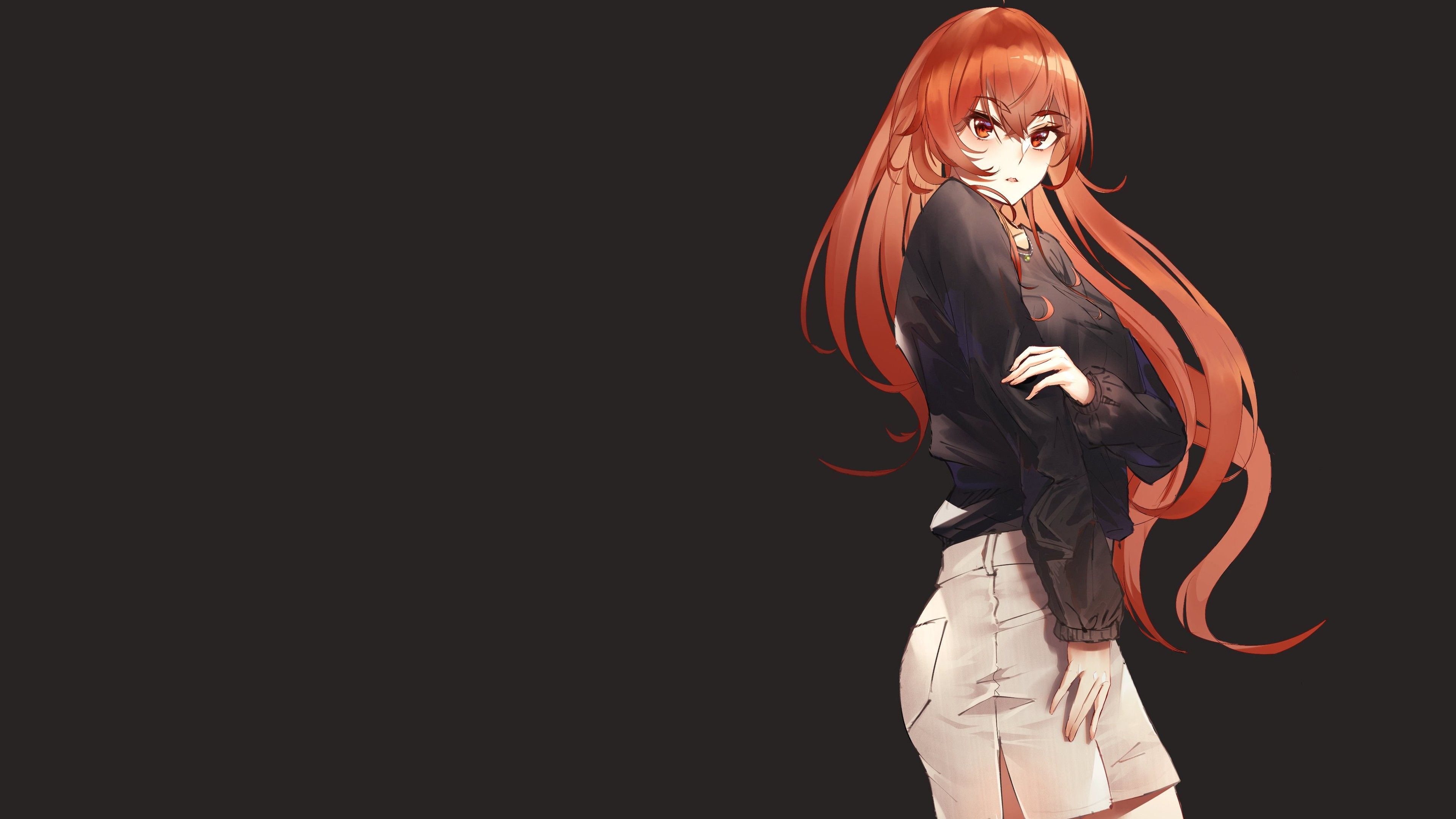 3840x2160 Redhead Long Hair Eris Boreas Greyrat Black Background 4K HD Mushoku Tensei Jobless Reincarnation Wallpaper
