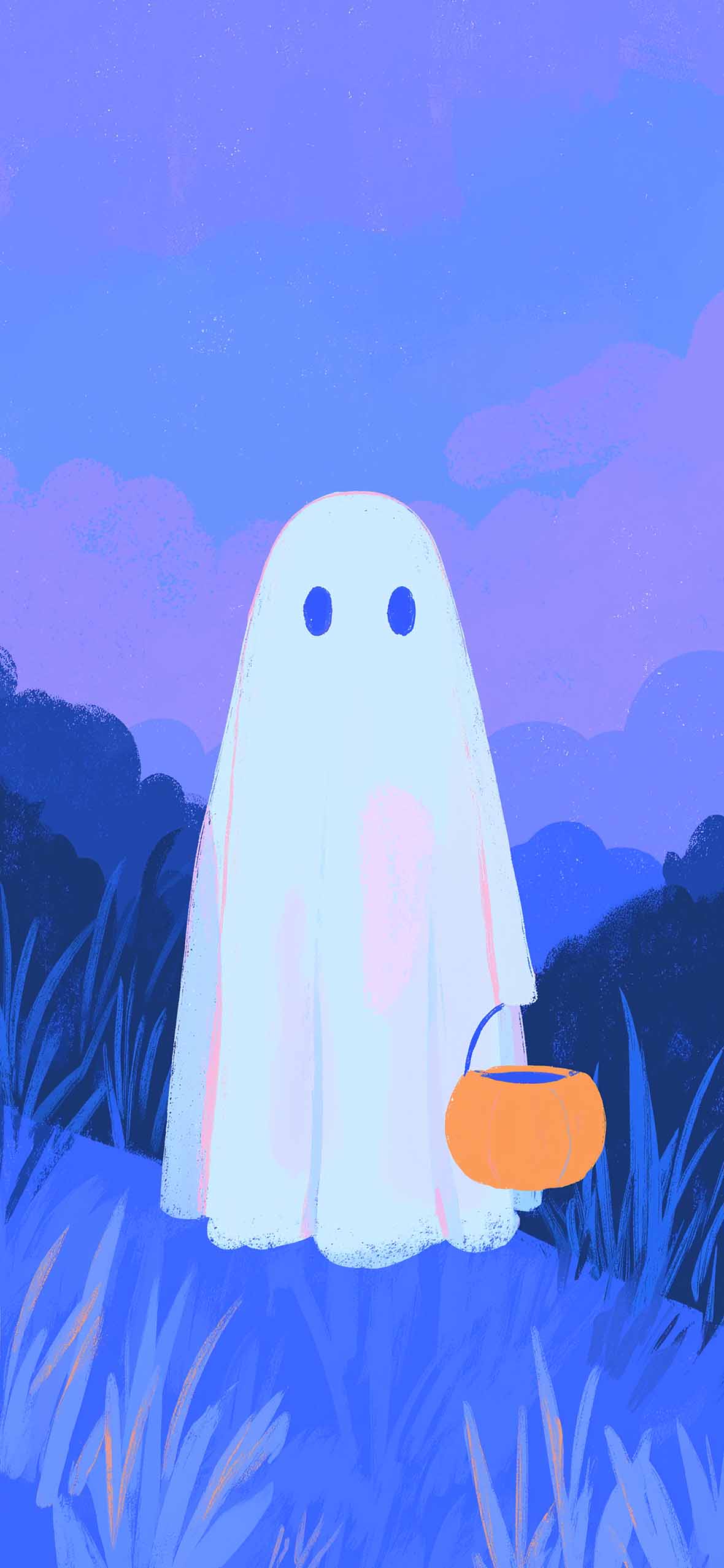 1180x2554 Aesthetic Ghost Trick or Treat Halloween Wallpaper