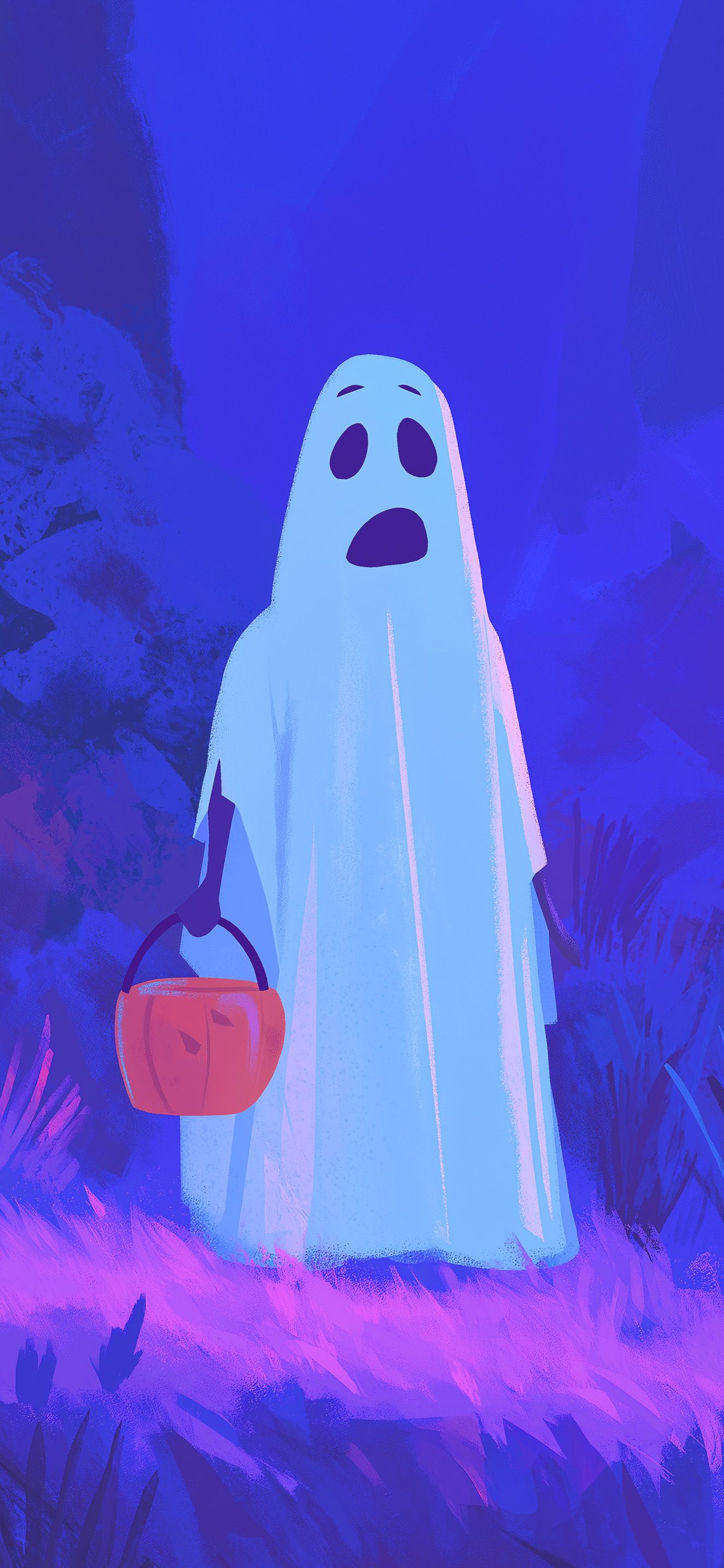 1326x2868 Cute Sheet Ghost Trick or Treat Pumpkin Bucket Wallpaper