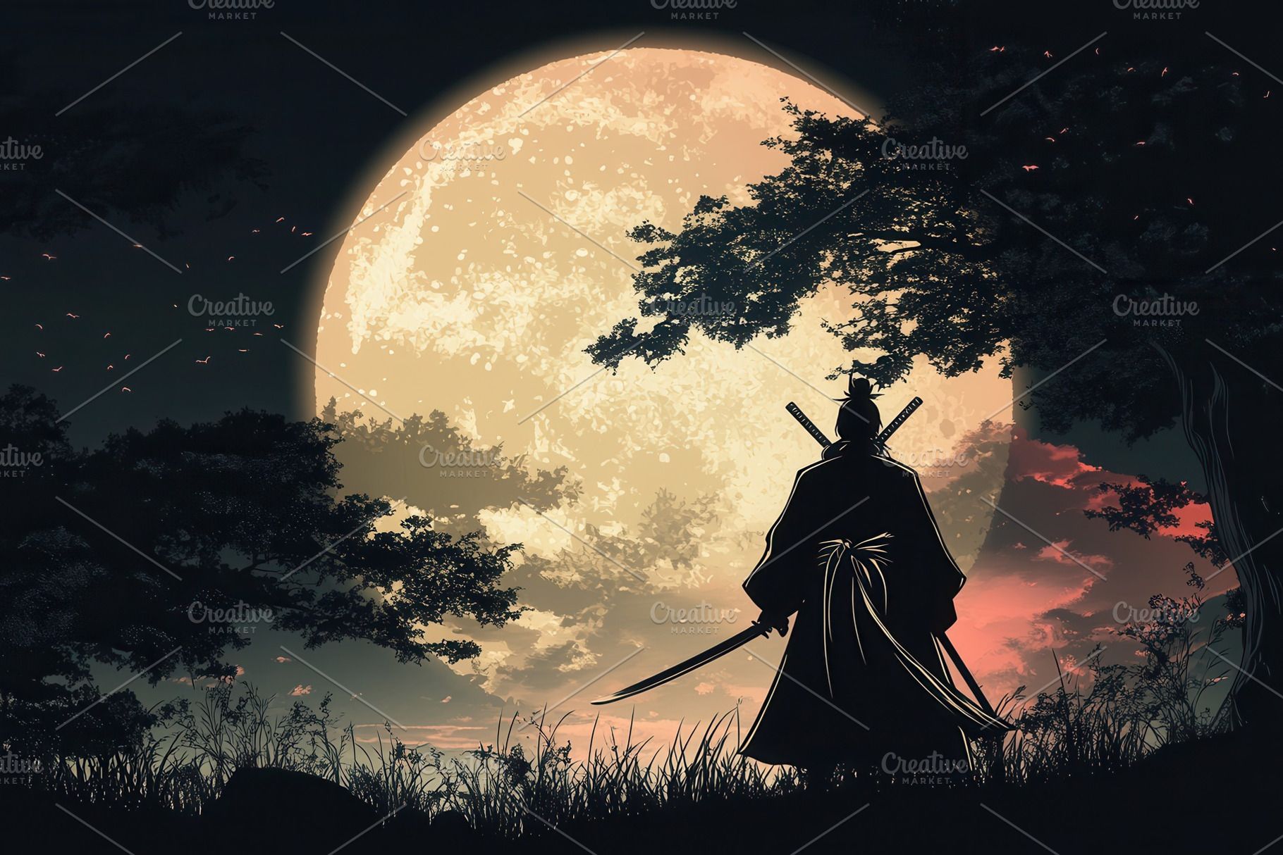 1820x1214 Ninja silhouette strikes under moon, a Photo