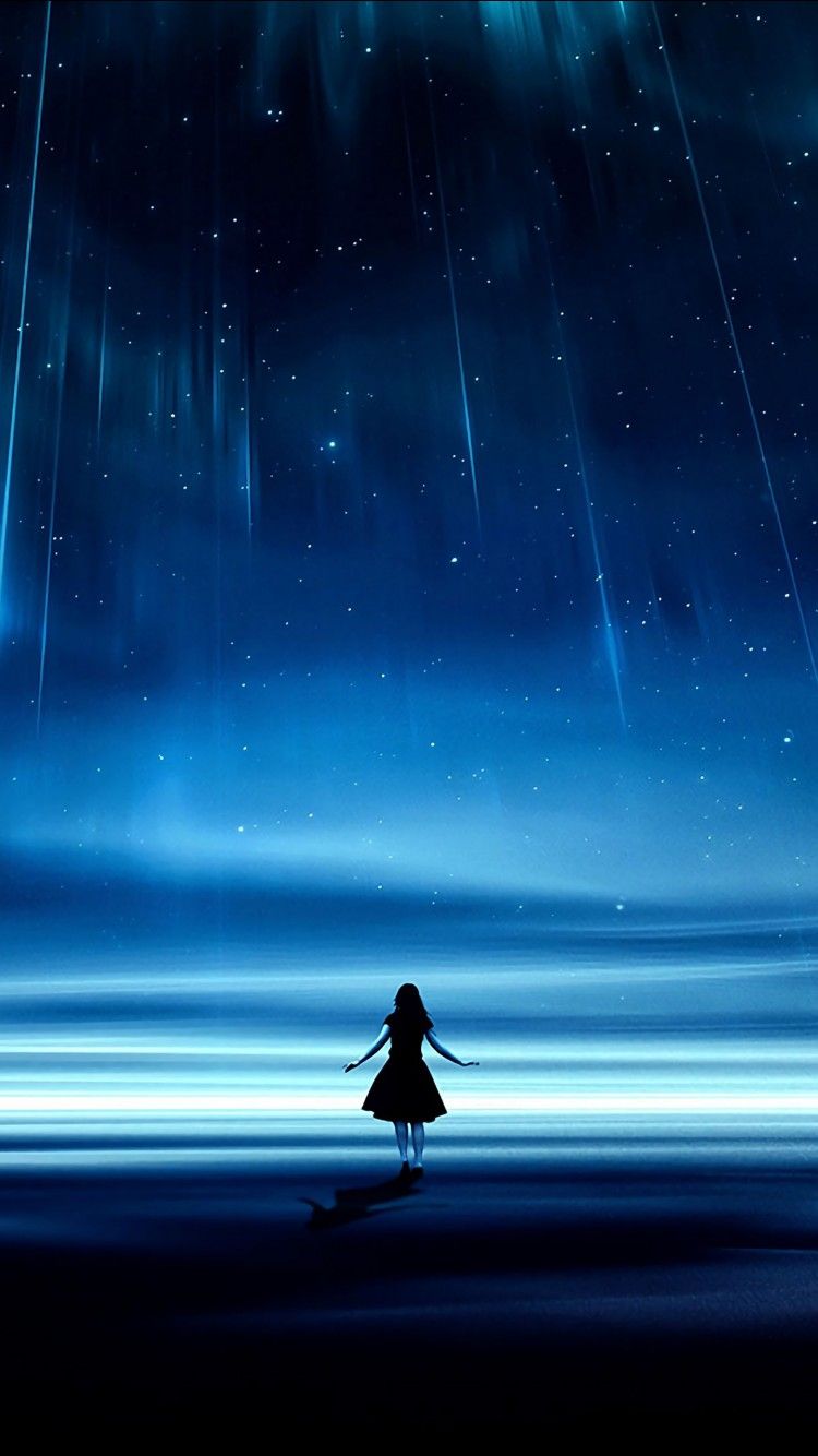 750x1334 Silhouette Starry Sky Lights Night Dark 4K HD Wallpaper