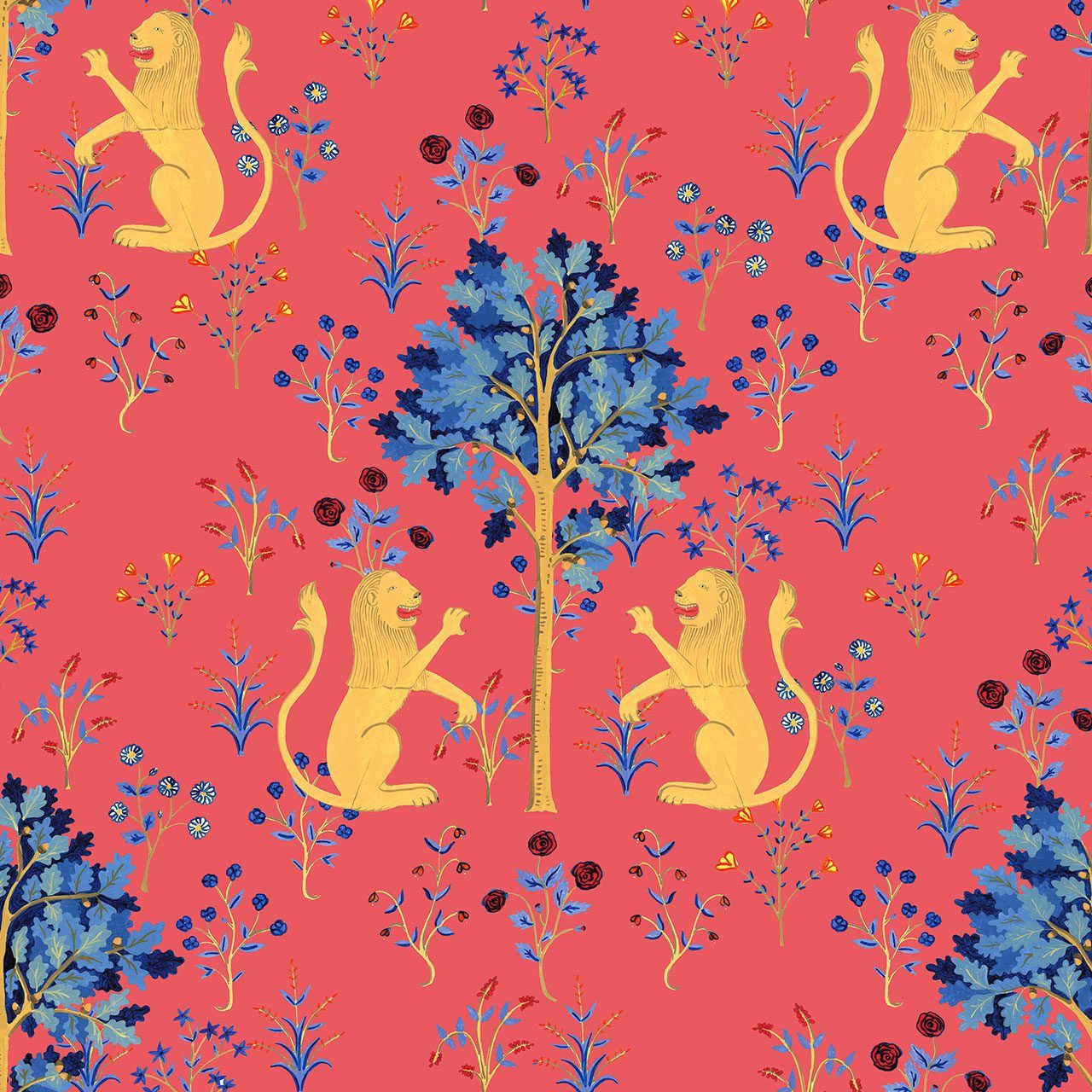 1280x1280 Medieval Tapestry Deep Coral by Coordonné