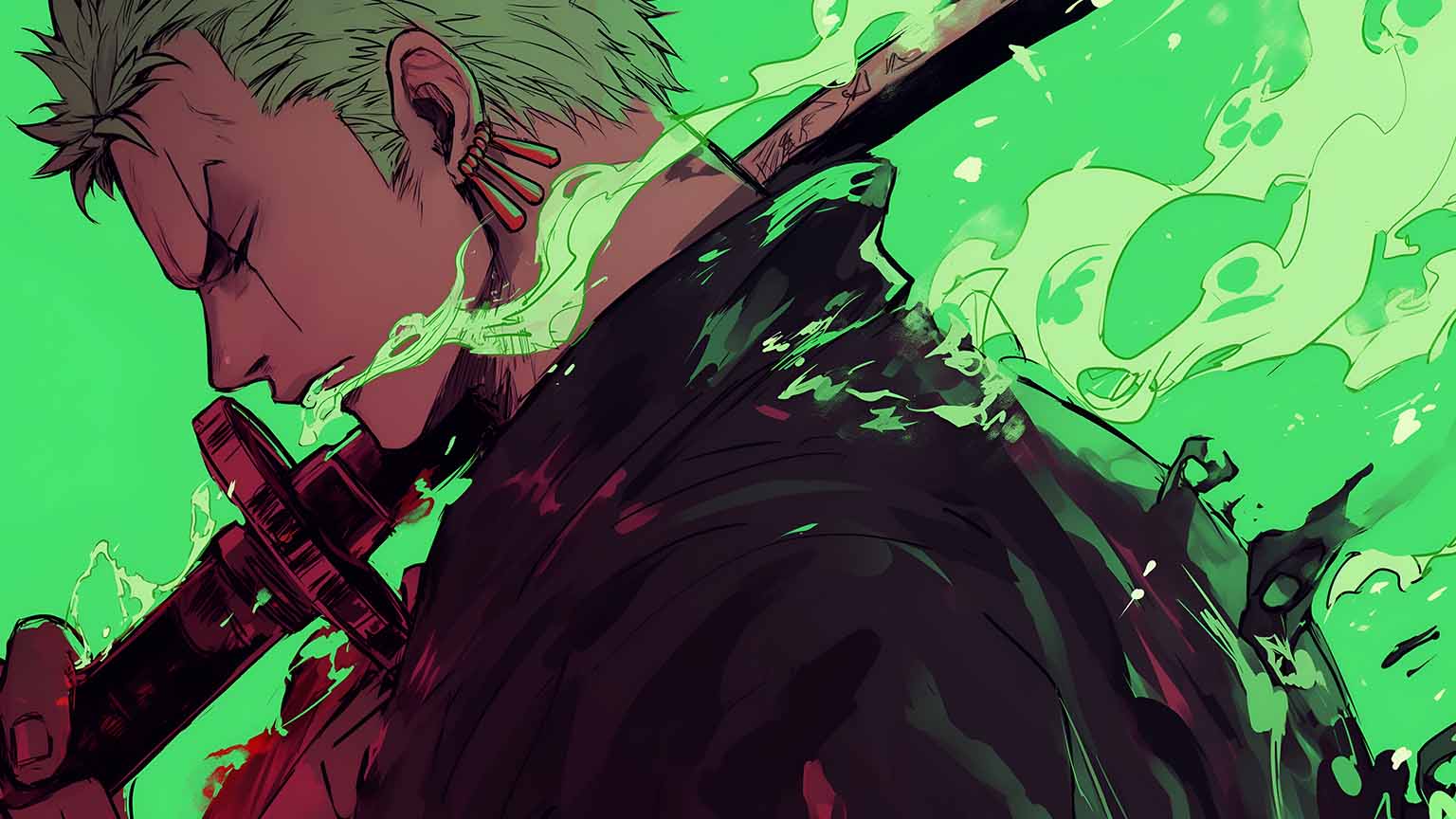 1536x864 Free One Piece Zoro Glowing Swordsman Desktop Wallpaper
