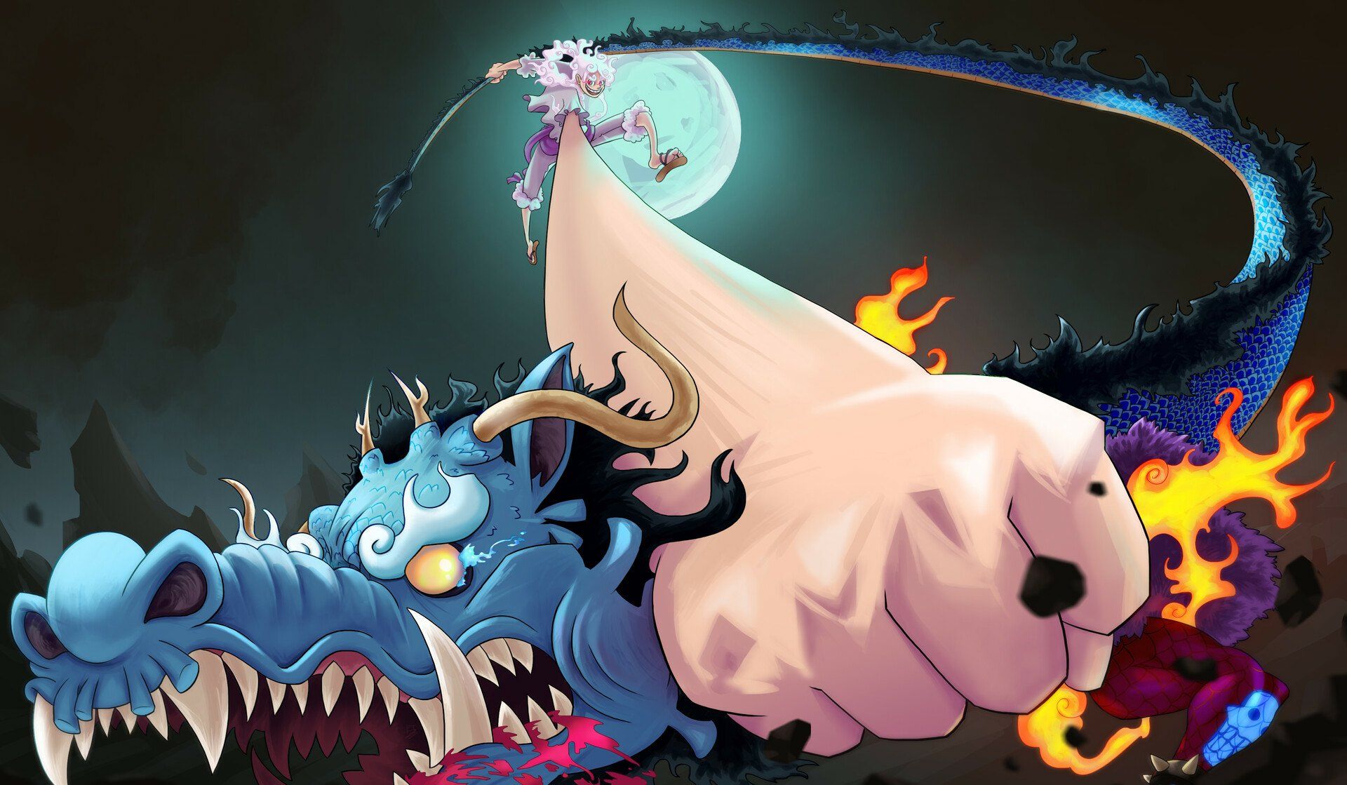 1920x1119 Luffy Gear 5 vs Kaido: Epic One Piece Anime Showdown HD Wallpaper
