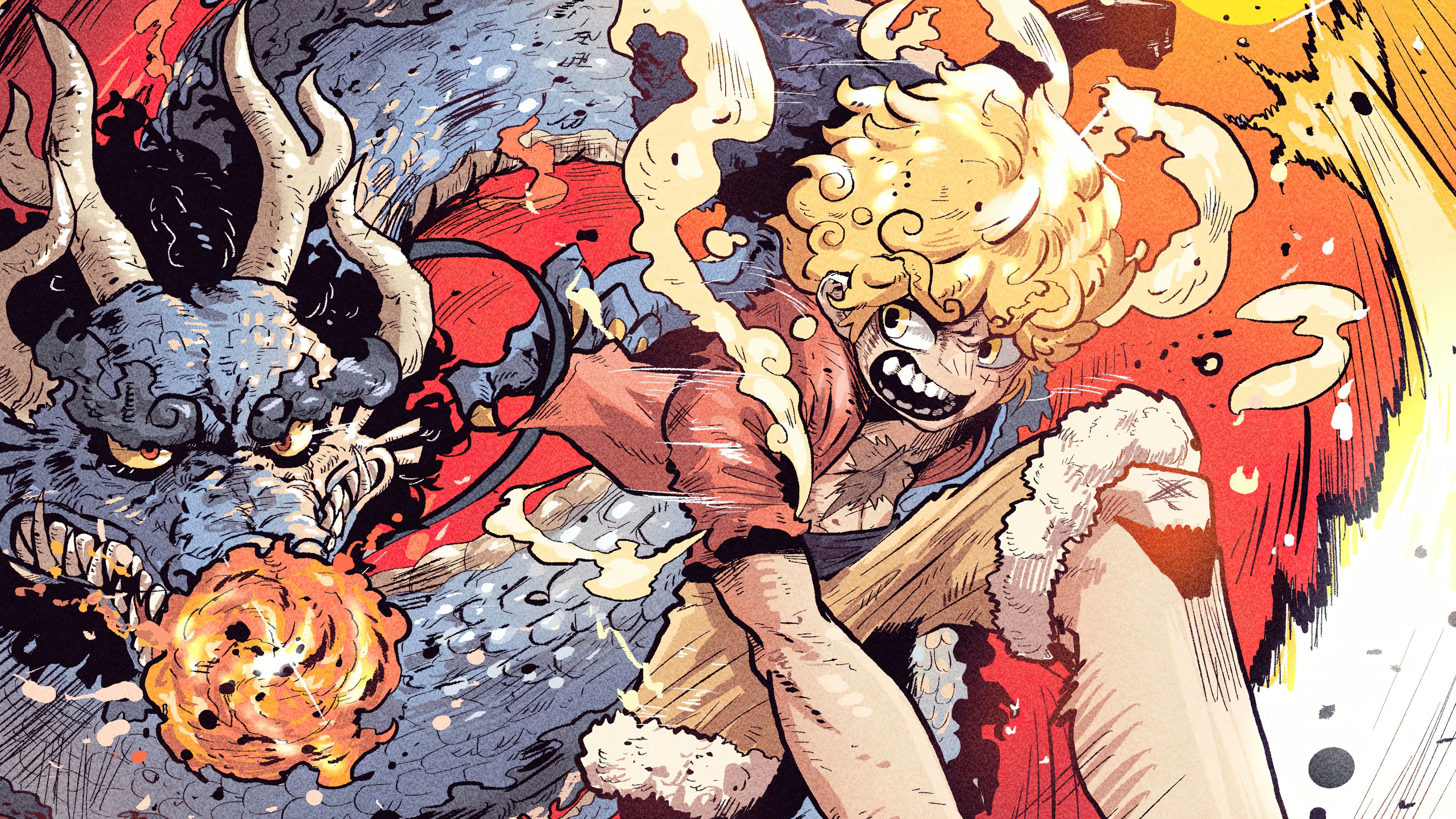 3840x2160 Colorful Gear 5 Kaido Monkey D. Luffy 4K HD One Piece Wallpaper
