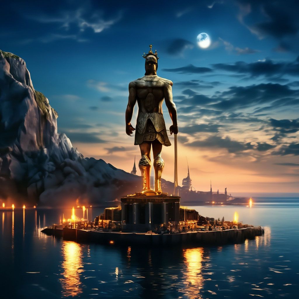 1024x1024 Statue of the Colossus of Rhodes, entrance to the sea bay, seven wonders of