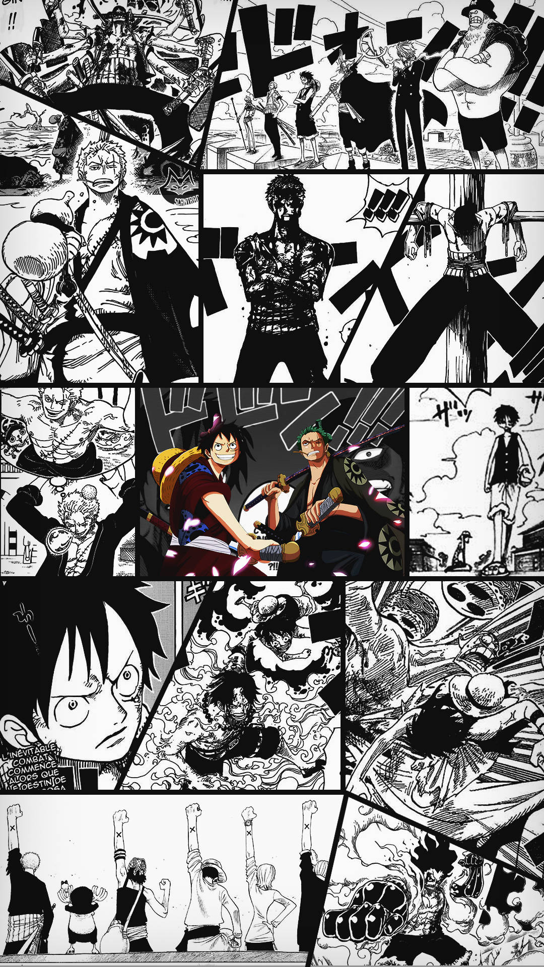 1080x1920 Download Luffy Zoro One Piece Collage Comic Art Wallpaper
