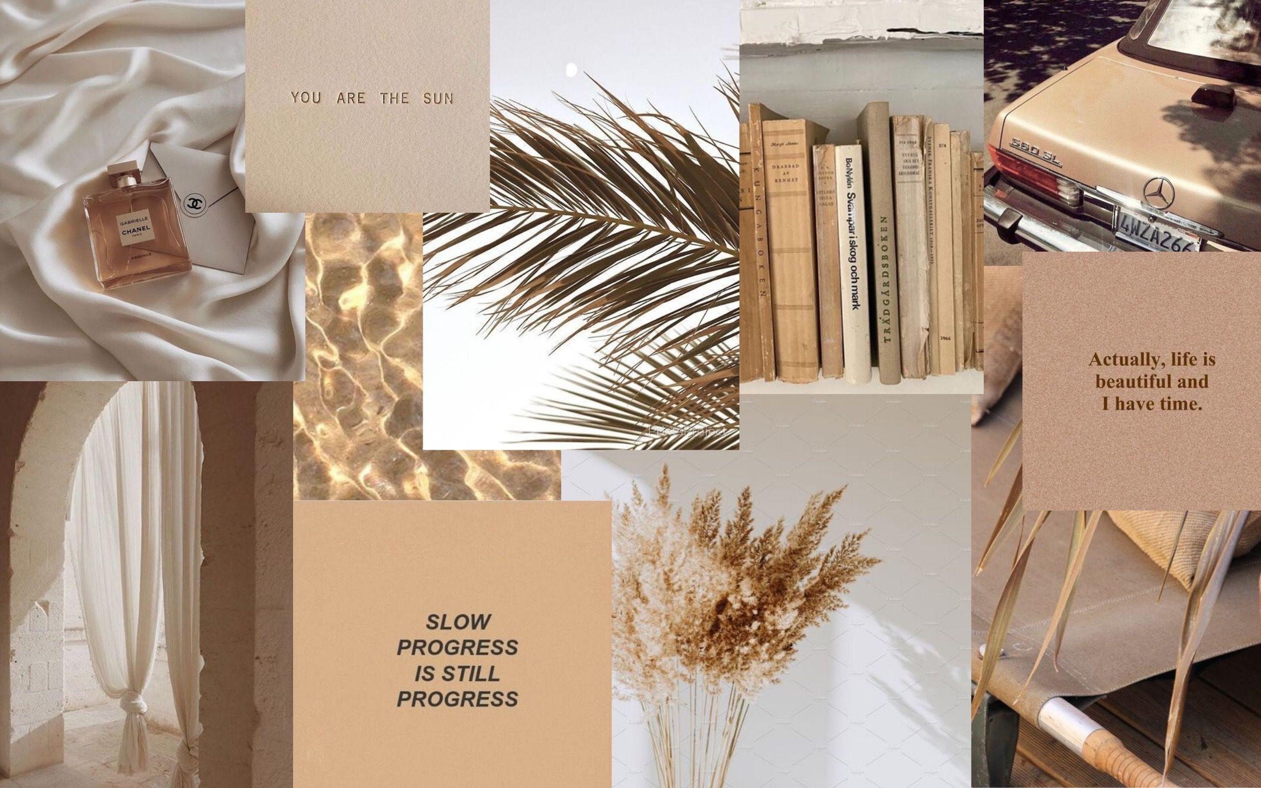 Light Brown Aesthetic Collage Wallpaper Laptop - leafonsand