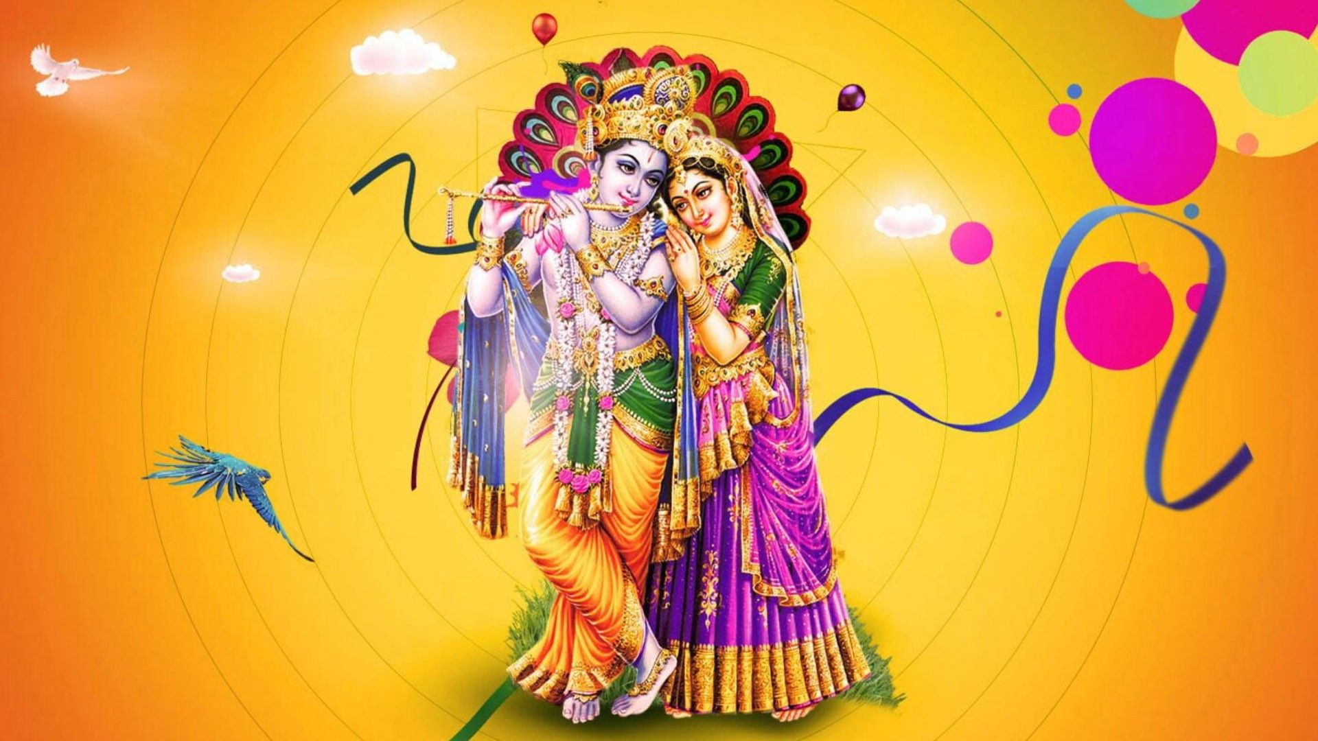 1920x1080 Lord Radha Krishna In Yellow Background HD Krishna Wallpaper