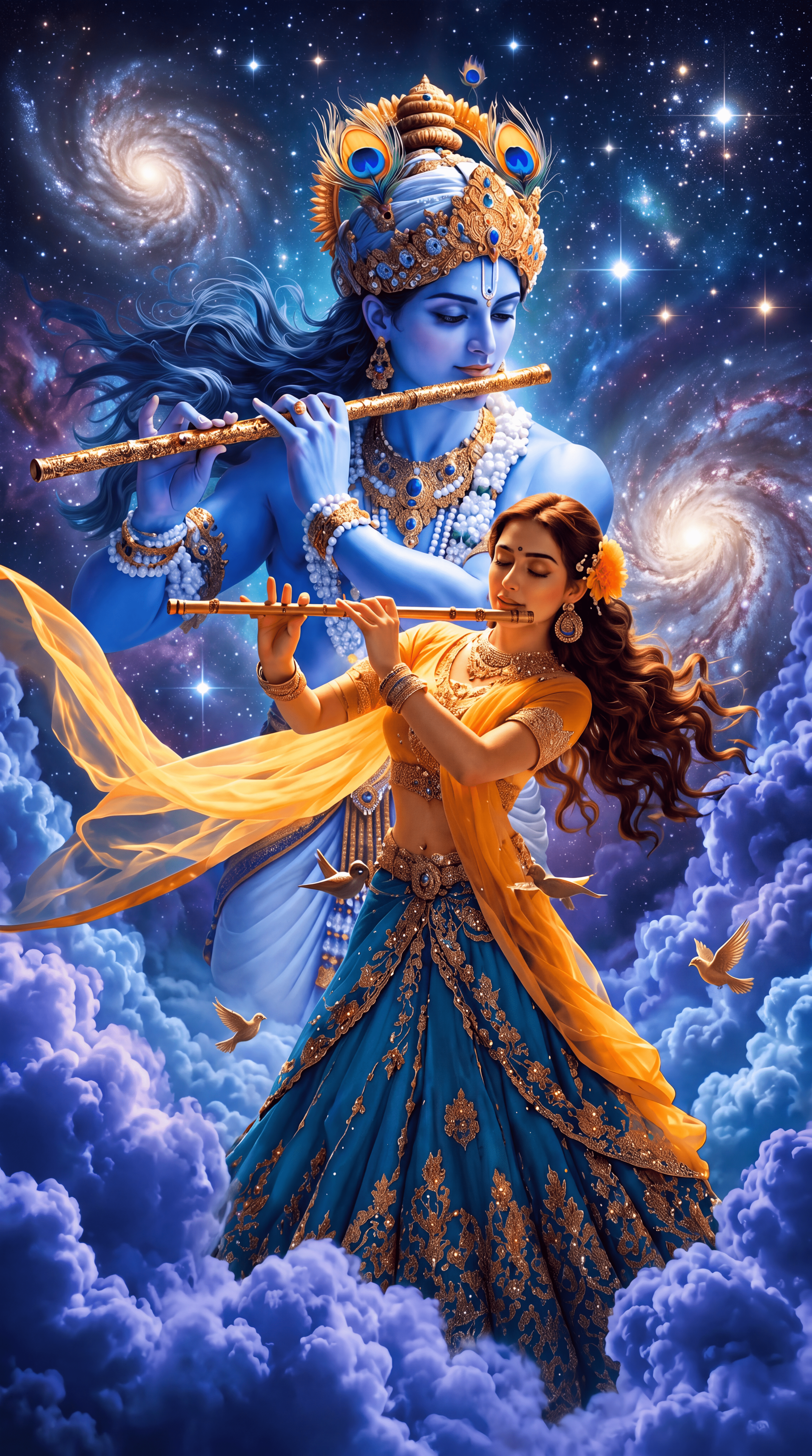 3072x5504 Hyper Realistic Digital Painting Of Lord Krishna & Radha In 4K