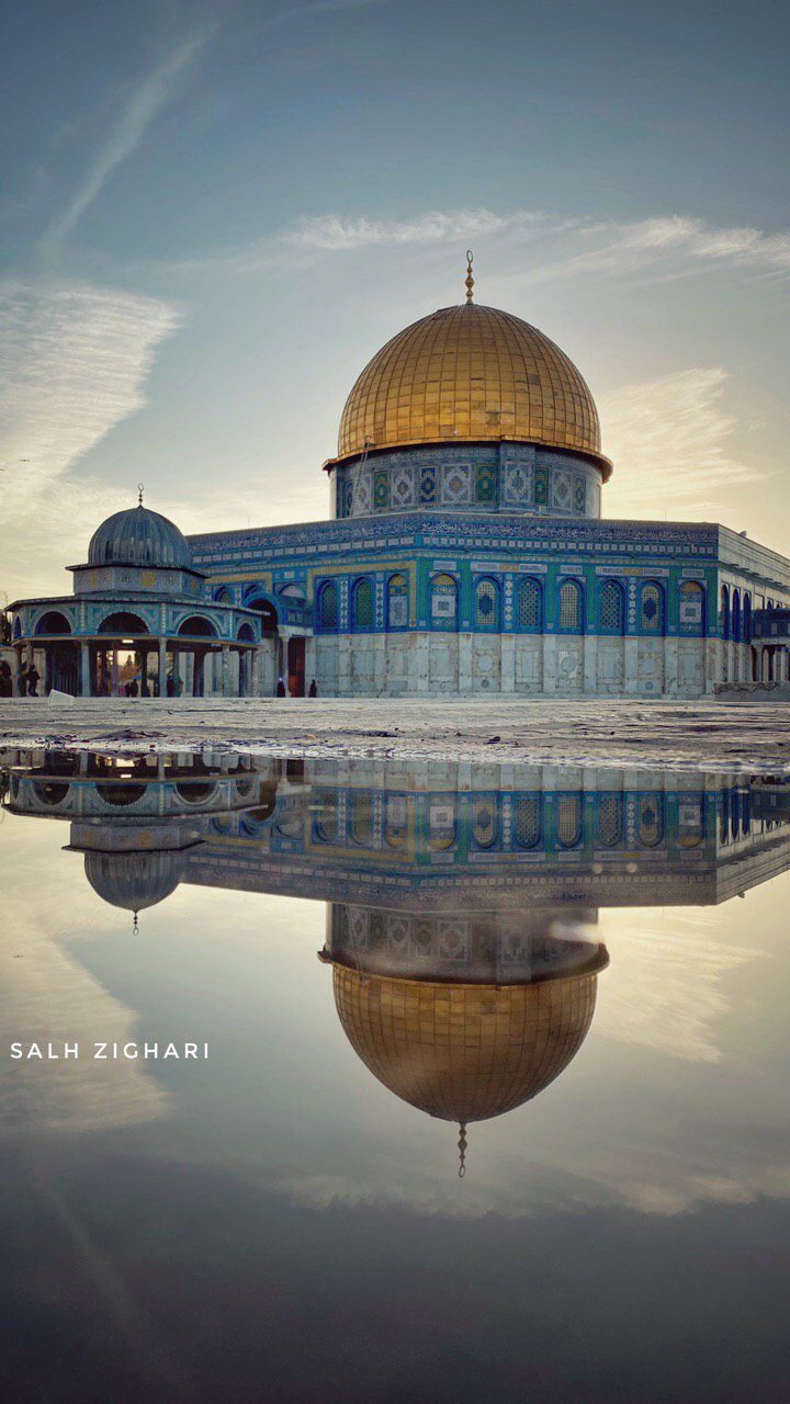 720x1280 Golden dome mosque reflection. Dome of the rock photography, Al aqsa mosque wallpaper hd, Beautiful mosques