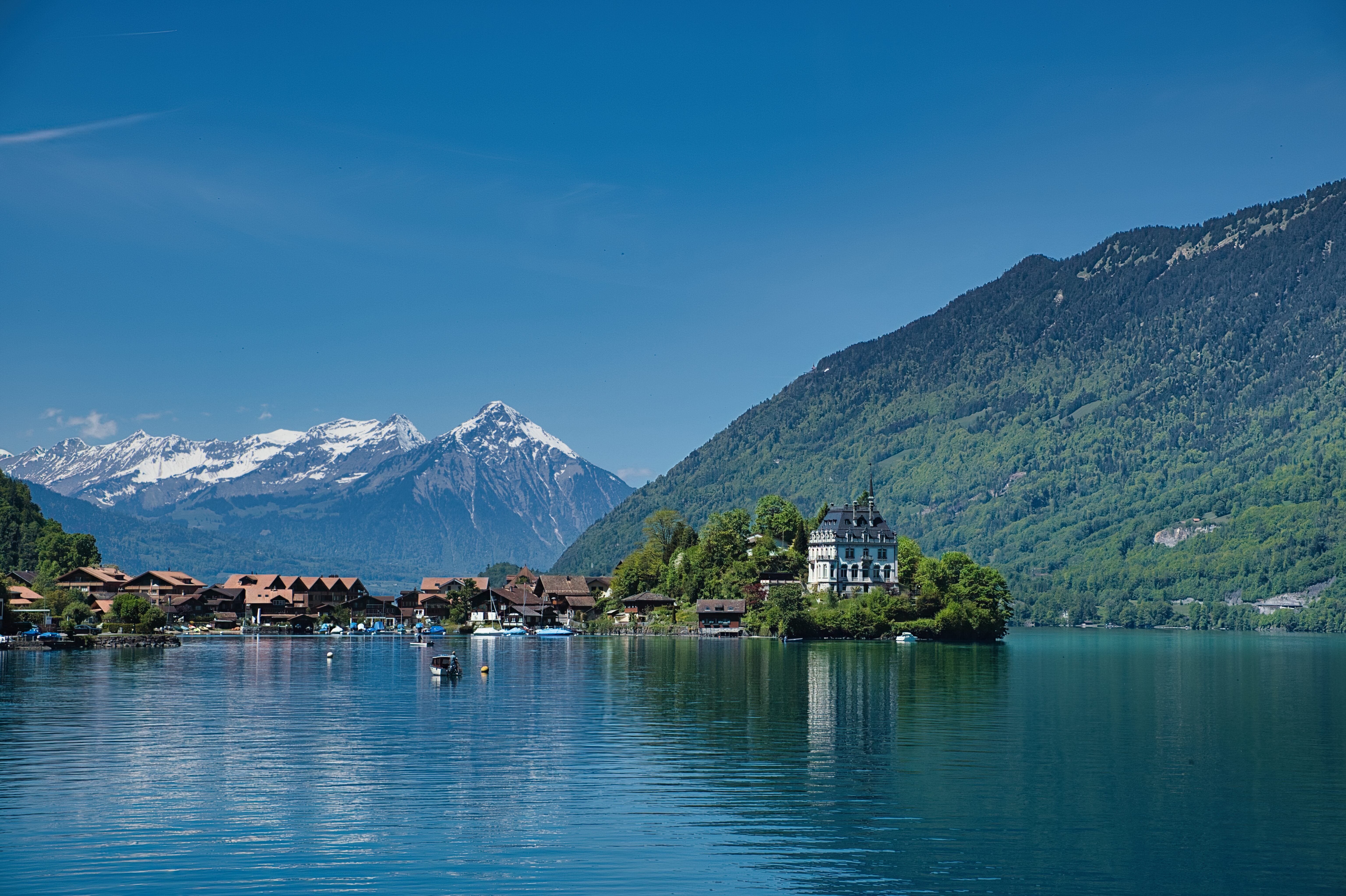 6147x4092 Beautiful Iseltwald Castle on Lake Brienz · Free