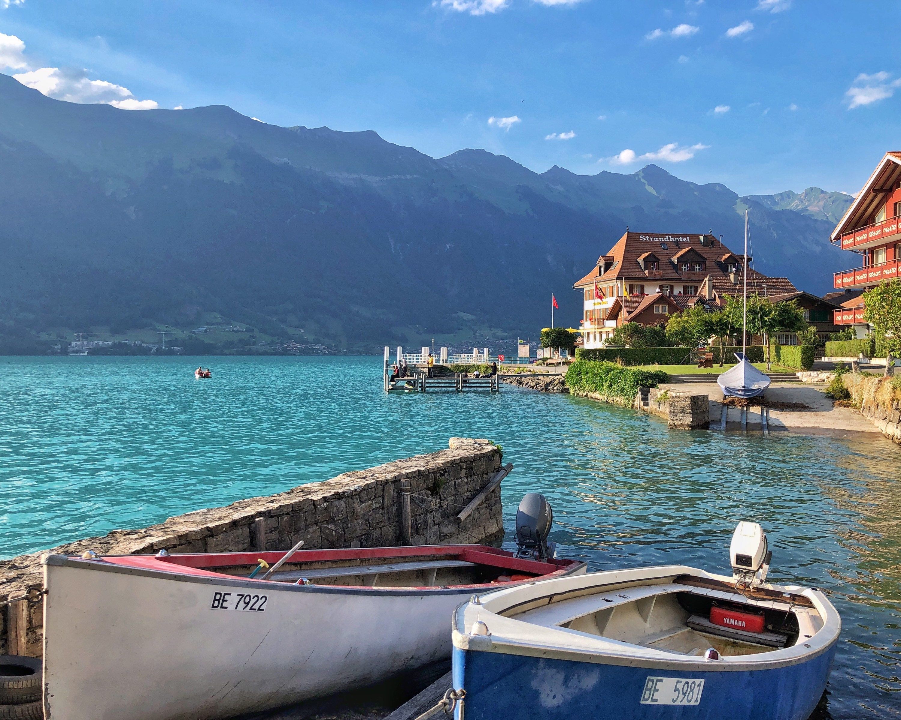 3000x2400 Lake Brienz. Iseltwald. Bernese Oberland. Switzerland. Alps Interlaken Boats. Hotel Décor. Restaurant Décor