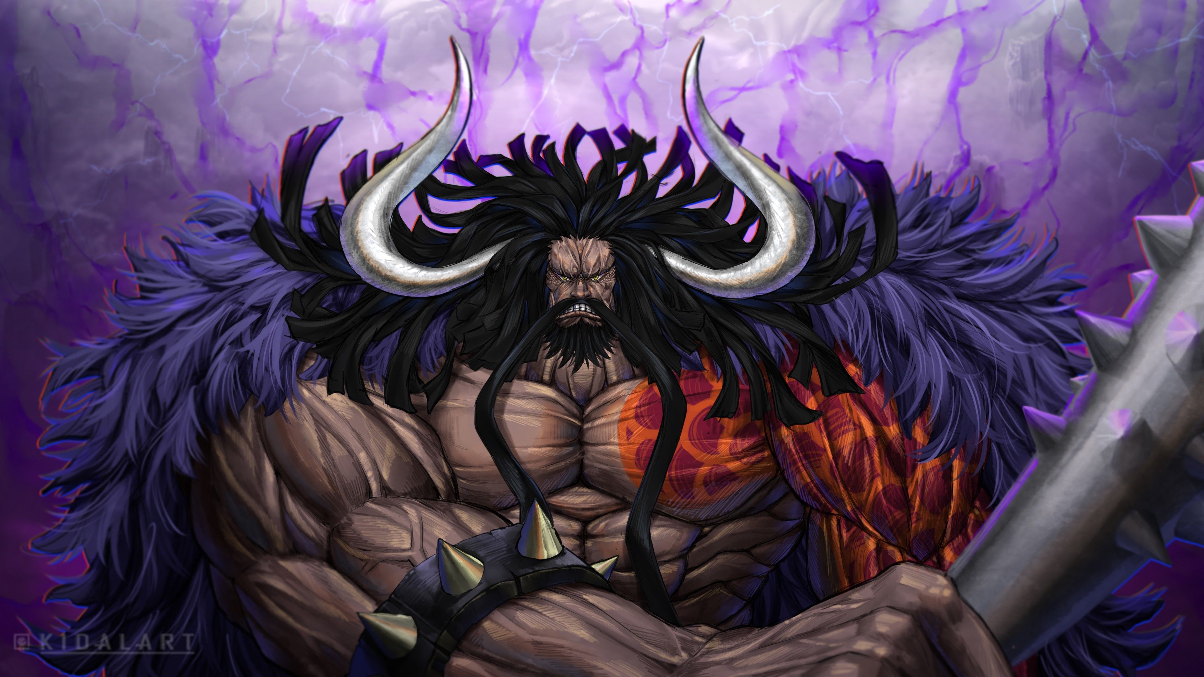 3840x2160 Kaido In Purple Background 4K HD One Piece Wallpaper