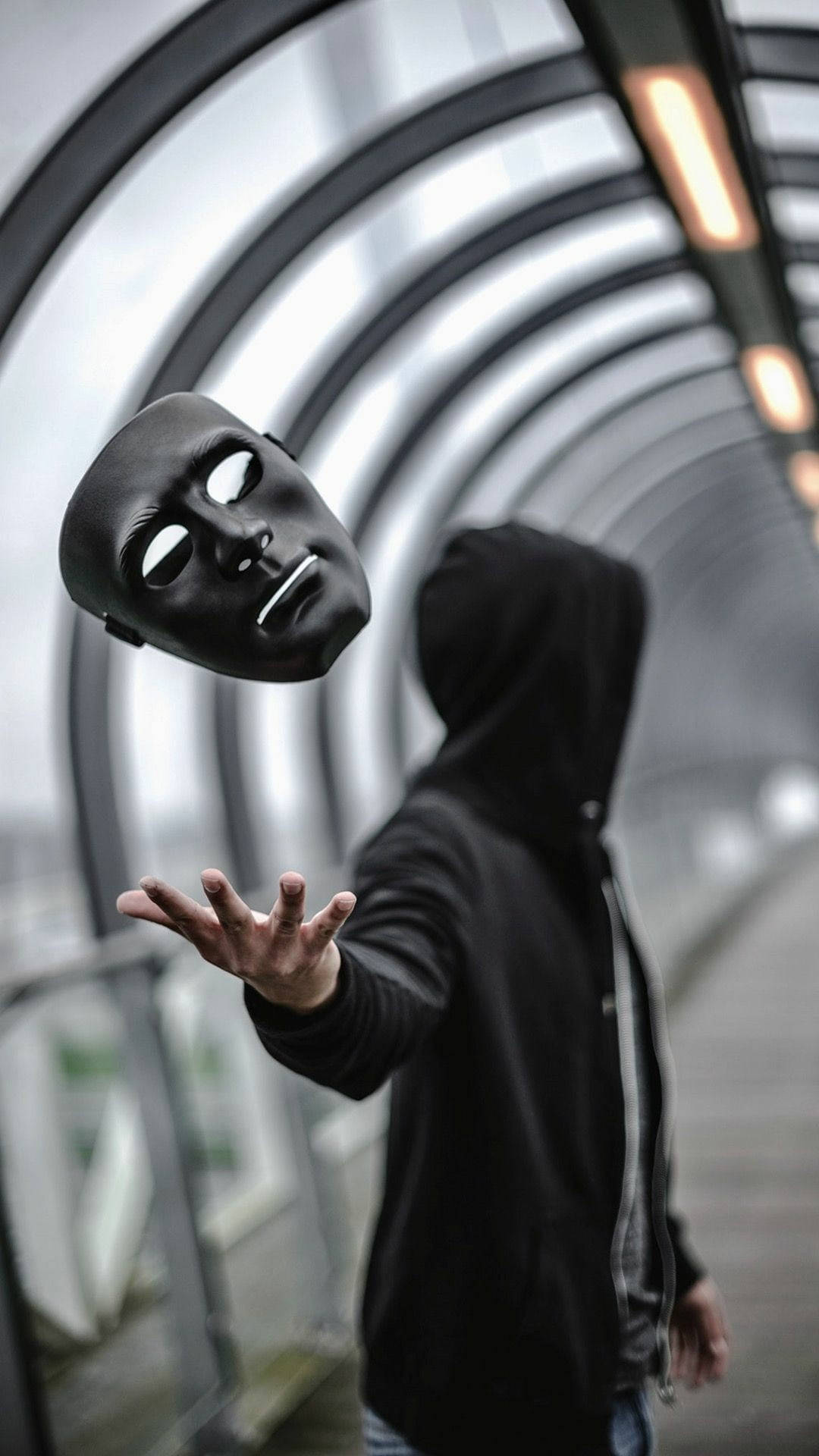 1080x1920 Download Floating Black Hacker Mask Wallpaper