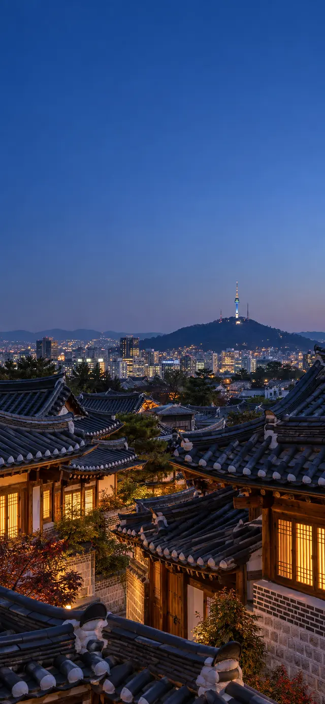 640x1386 Bukchon Blue Hour 배경화면