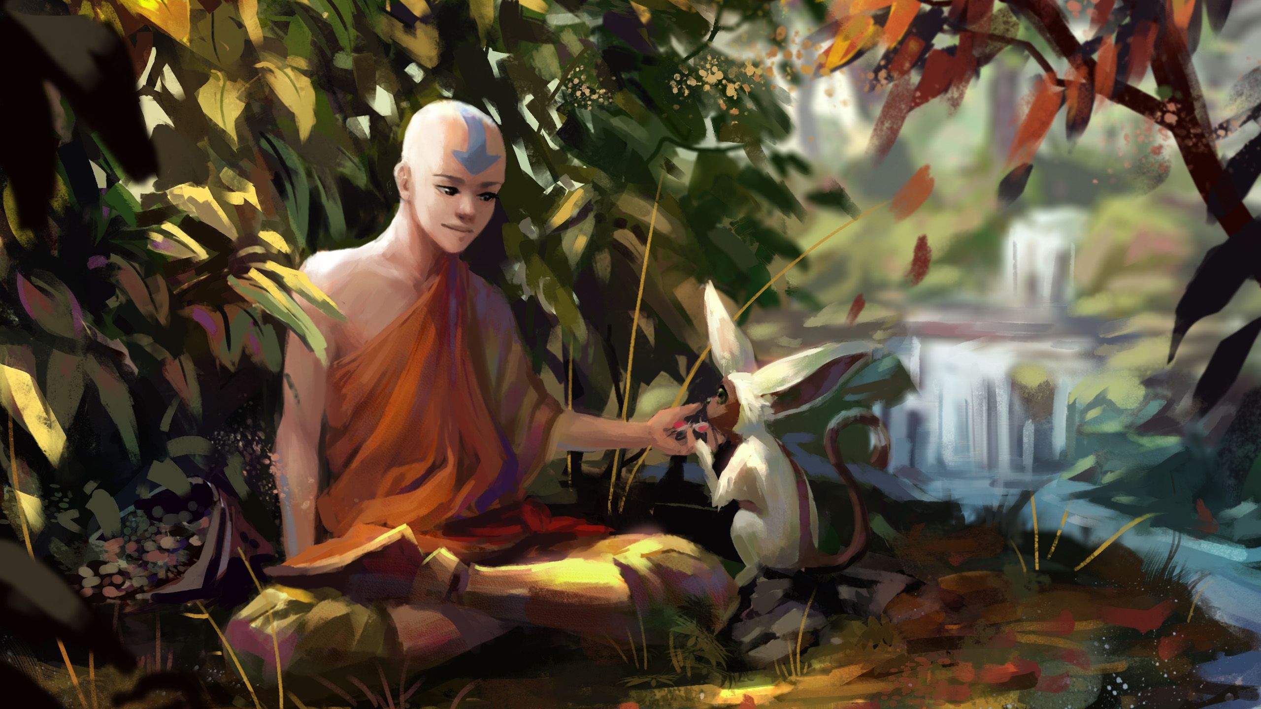 2560x1440 Avatar The Last Airbender Aang With Momo HD Anime Wallpaper