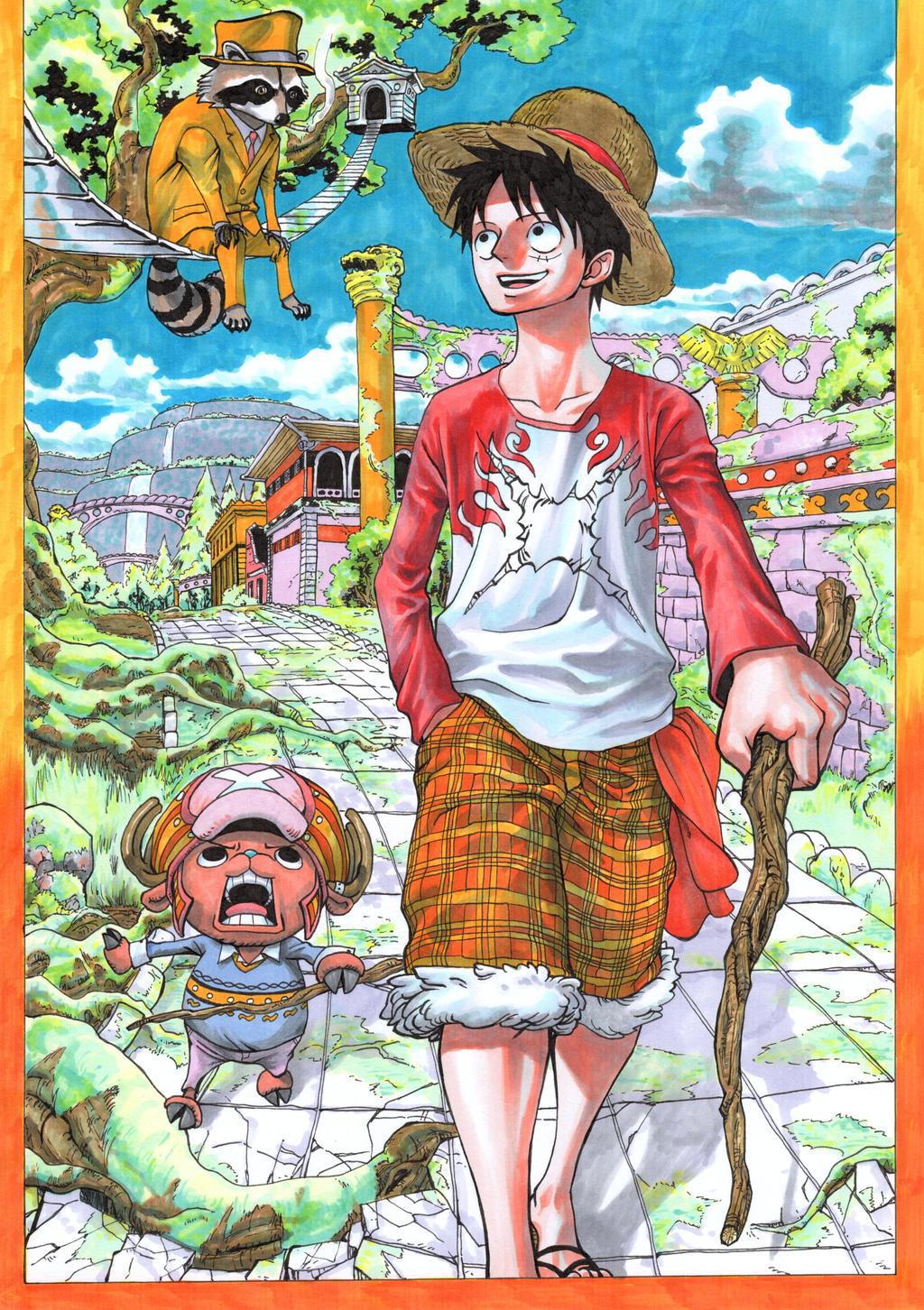 1024x1452 Drawing of Luffy and Chopper on a walk