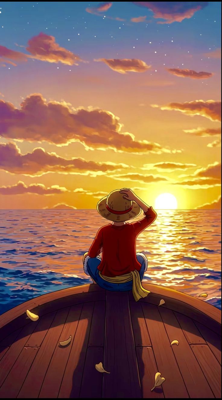 736x1325 Luffy sunset. Luffy on a boat, Luffy wallpaper aesthetic, Luffy sunny