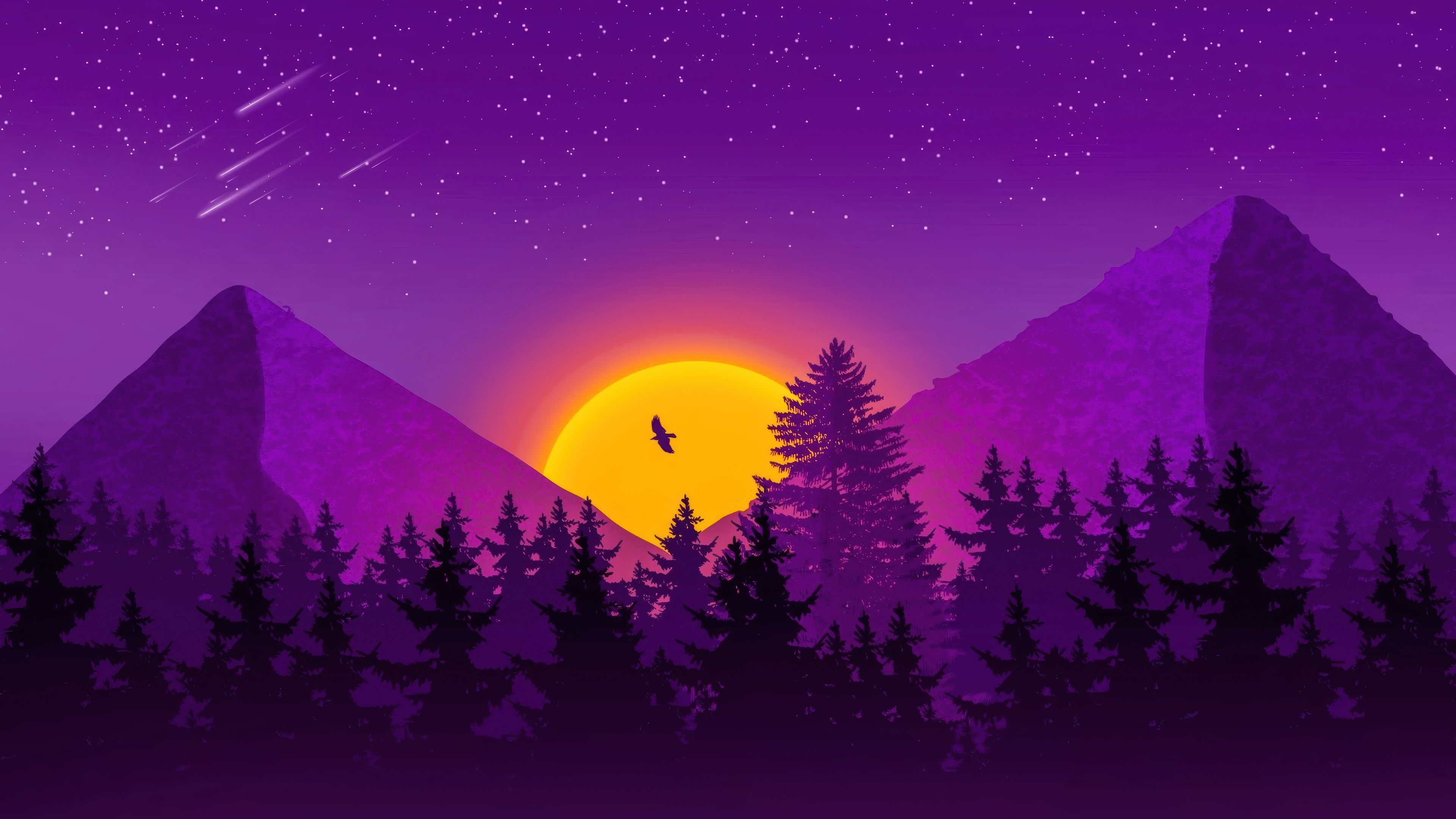 3840x2160 Sunset Mountain Forest Minimalist Wallpaper 4K HD PC e