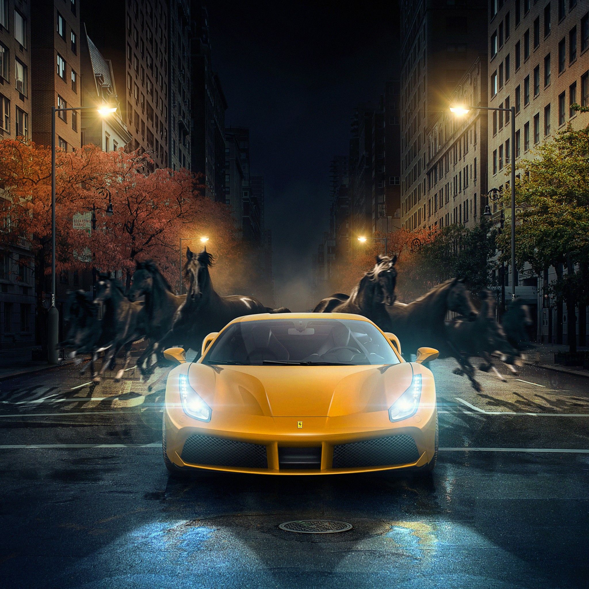 2048x2048 Ferrari & Racing horses 4K Wallpaper