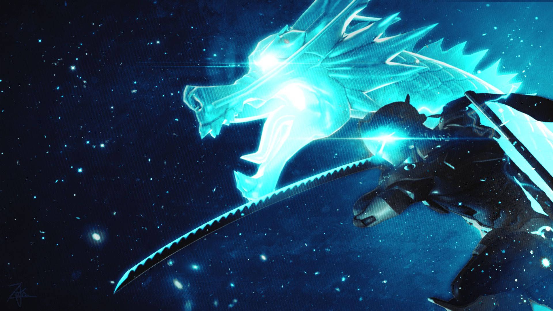 1920x1080 Download Neon Blue Galaxy Genji Artwork Wallpaper