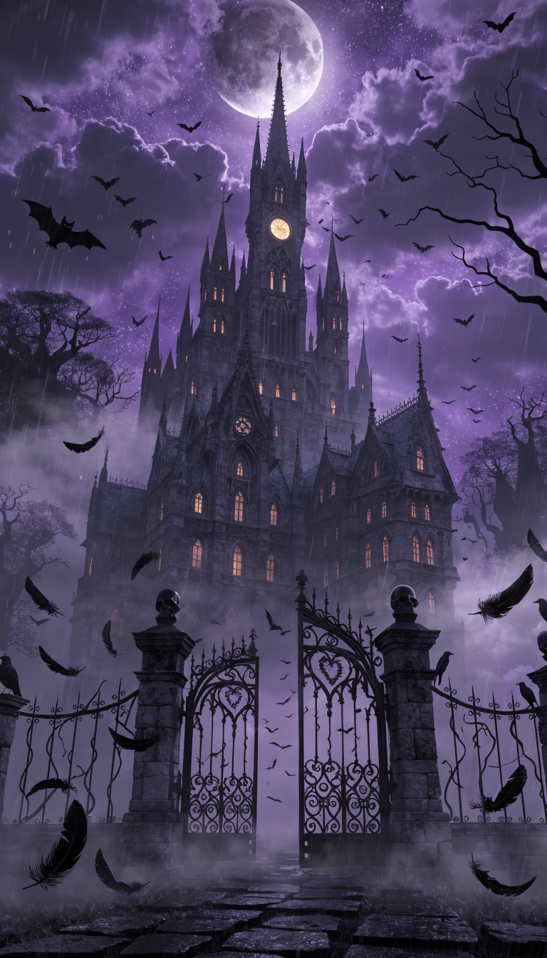 768x1344 haunting gothic castle towering into moonlit