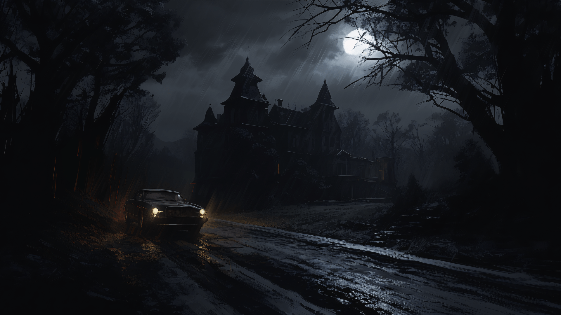 1920x1080 Gothic mansion at night [1920 x 1080]