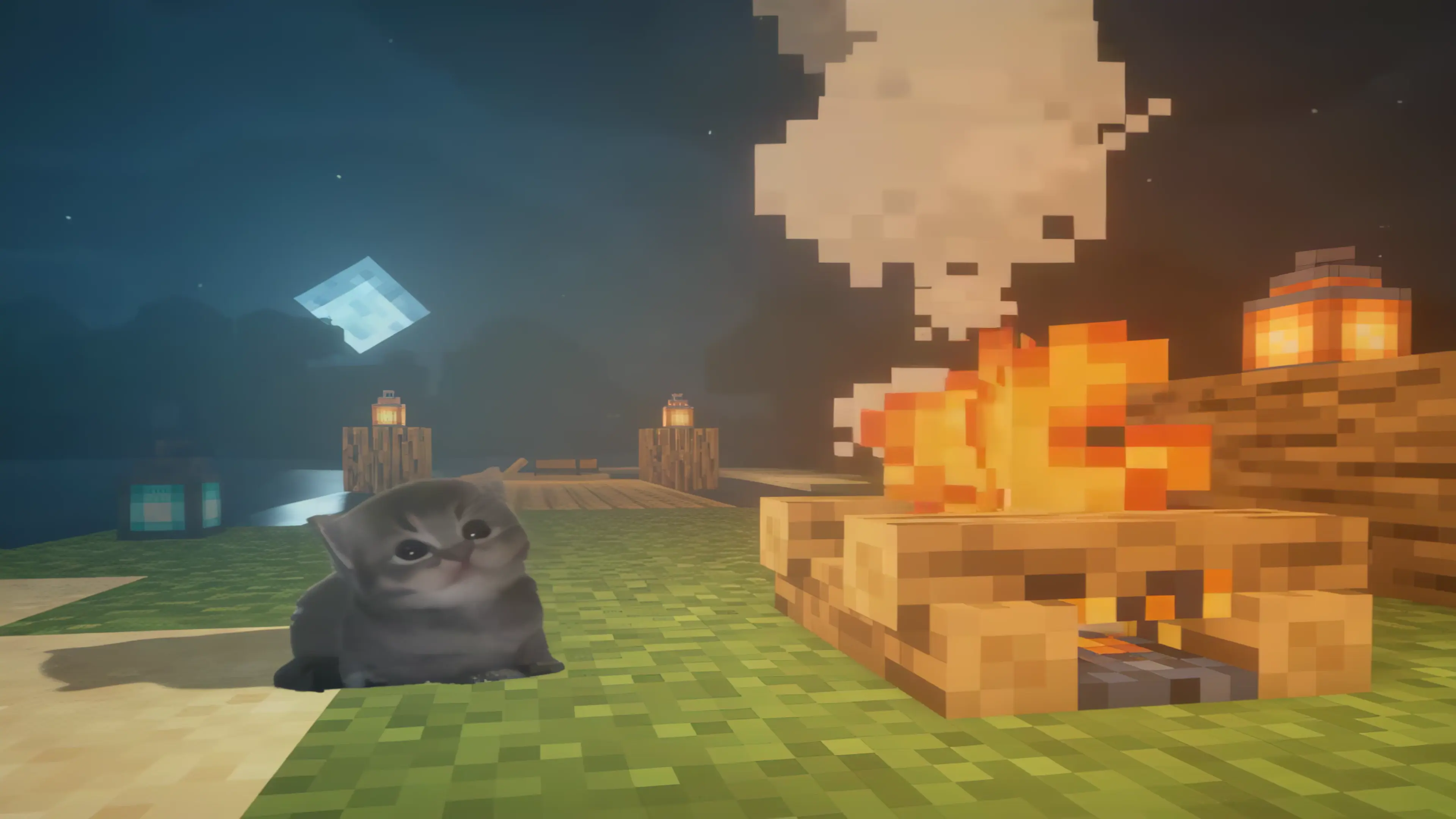 3840x2160 Live wallpaper Gray kitten in Minecraft download on
