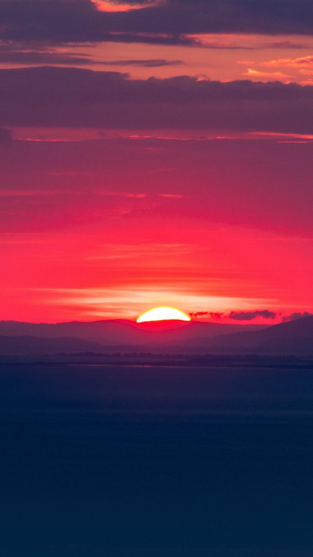 1080x1920 Wallpaper Sunset, red sky, clouds, dusk 5120x2880 UHD 5K Picture, Image