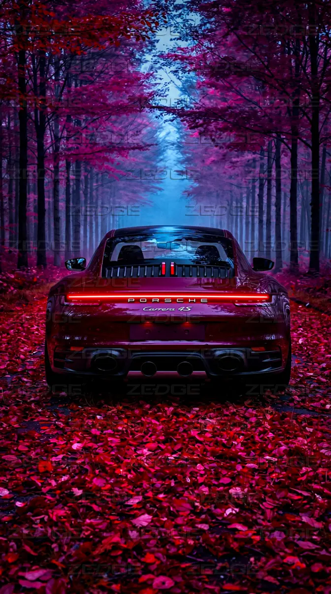 672x1206 Red Porsche 911 Carrera Autumn Escape wallpaper