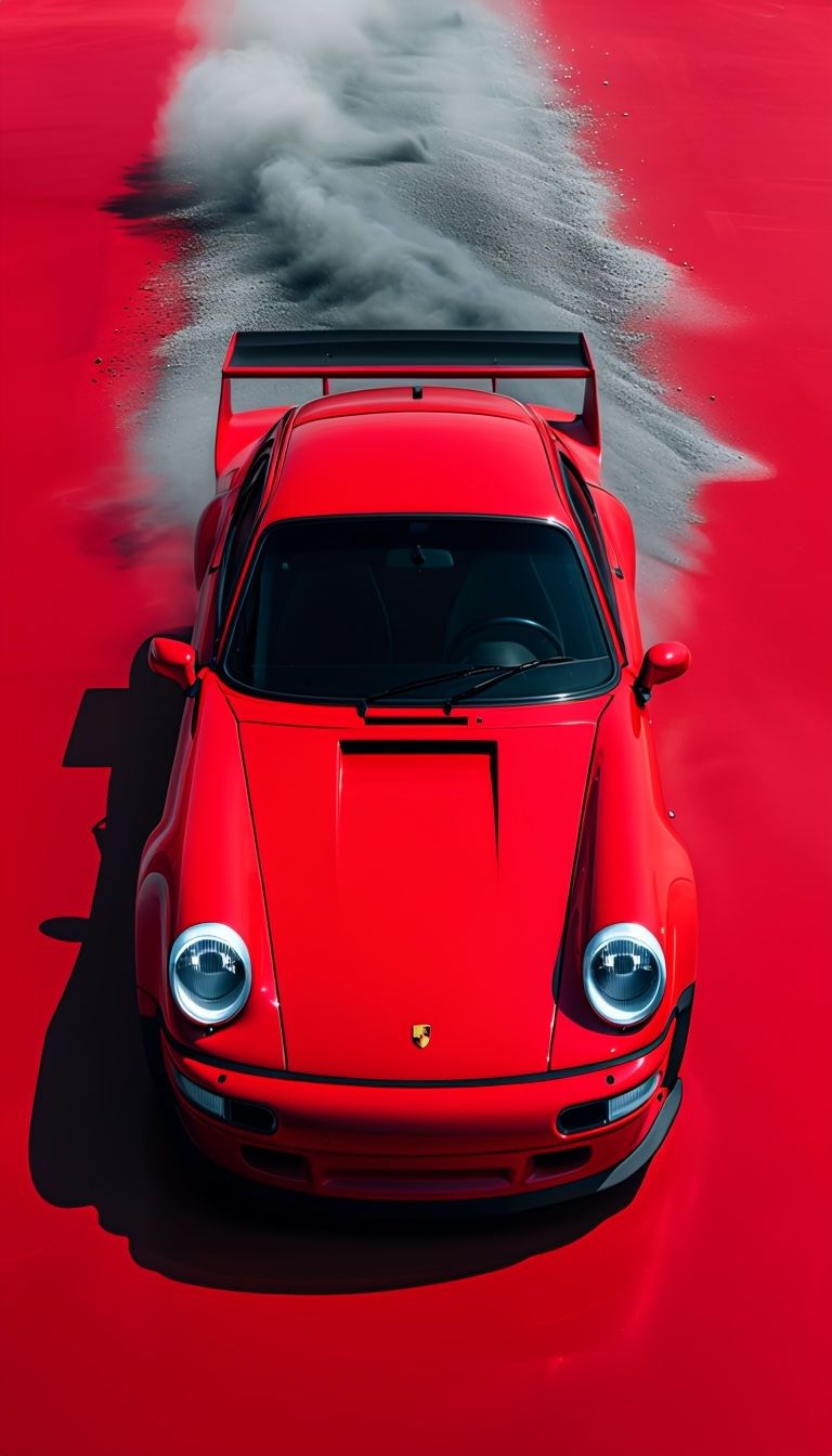 768x1344 Sleek Red Porsche 911 Sports Car on Bright Red Surface Mobile Wallpaper