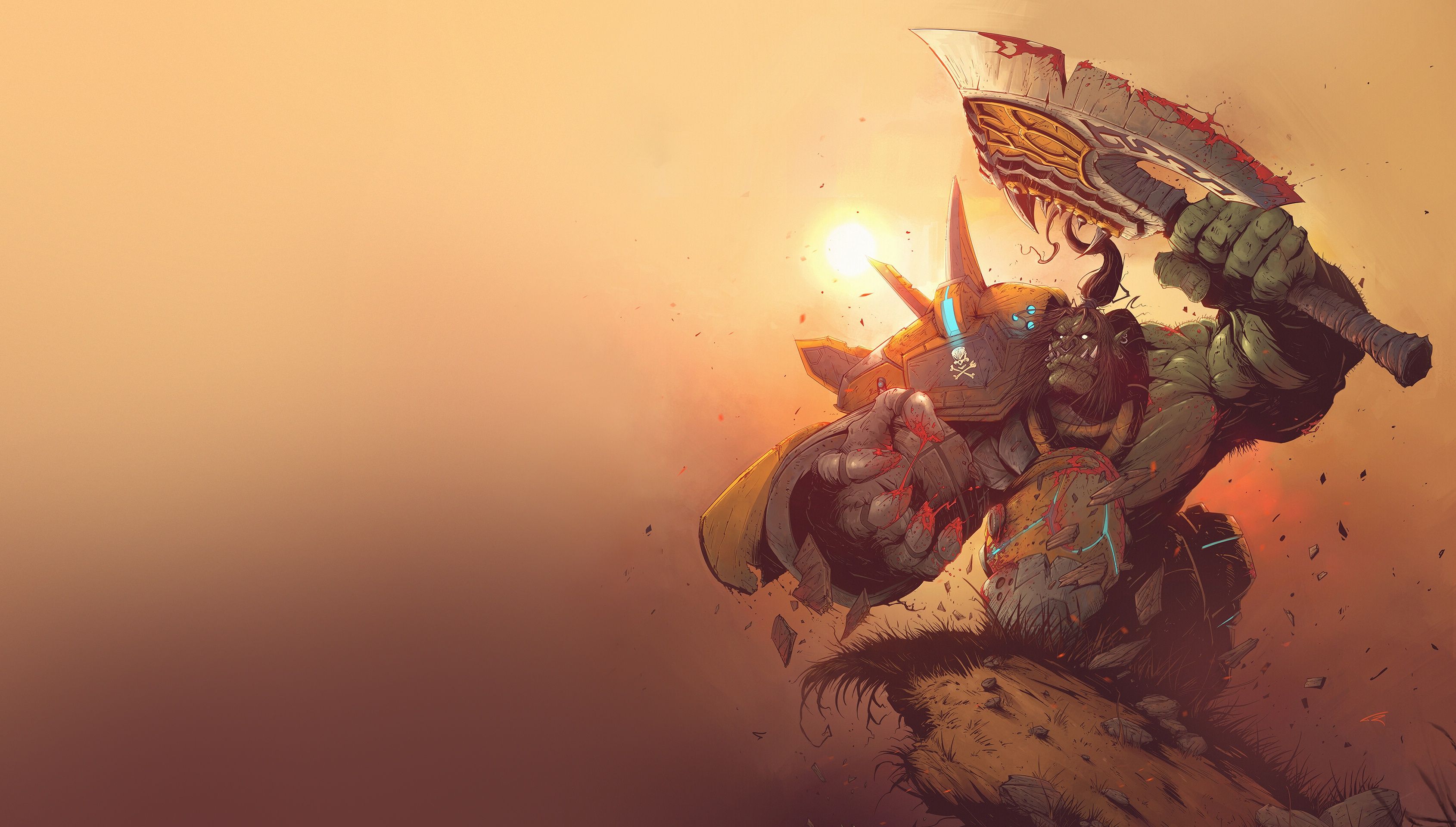 3380x1920 Download Warrior Grommash Hellscream Orc Axe Video Game World Of Warcraft HD Wallpaper