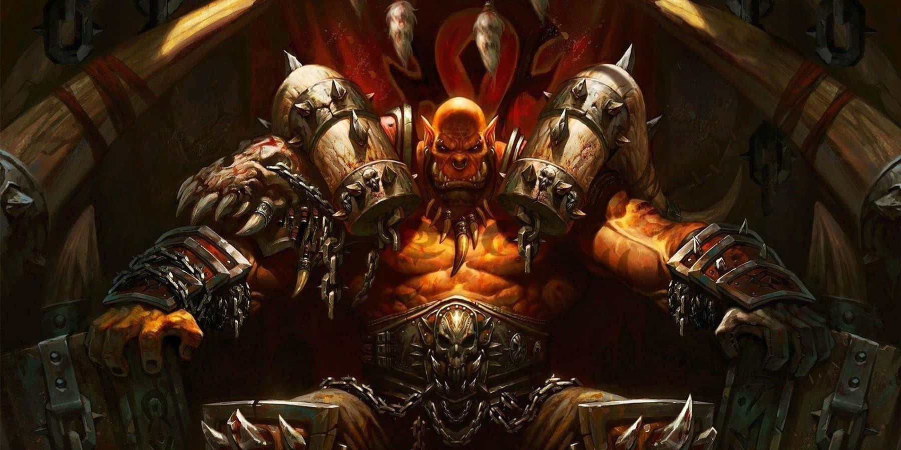 1800x900 Download Epic Grom Hellscream on Fire Wallpaper