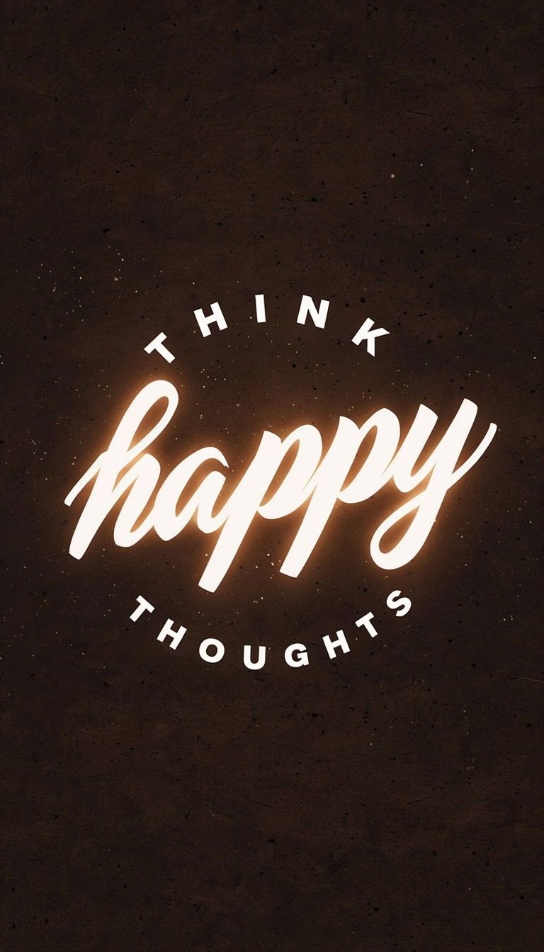 768x1344 Happy Thoughts Inspirational Typography Art Mobile Wallpaper