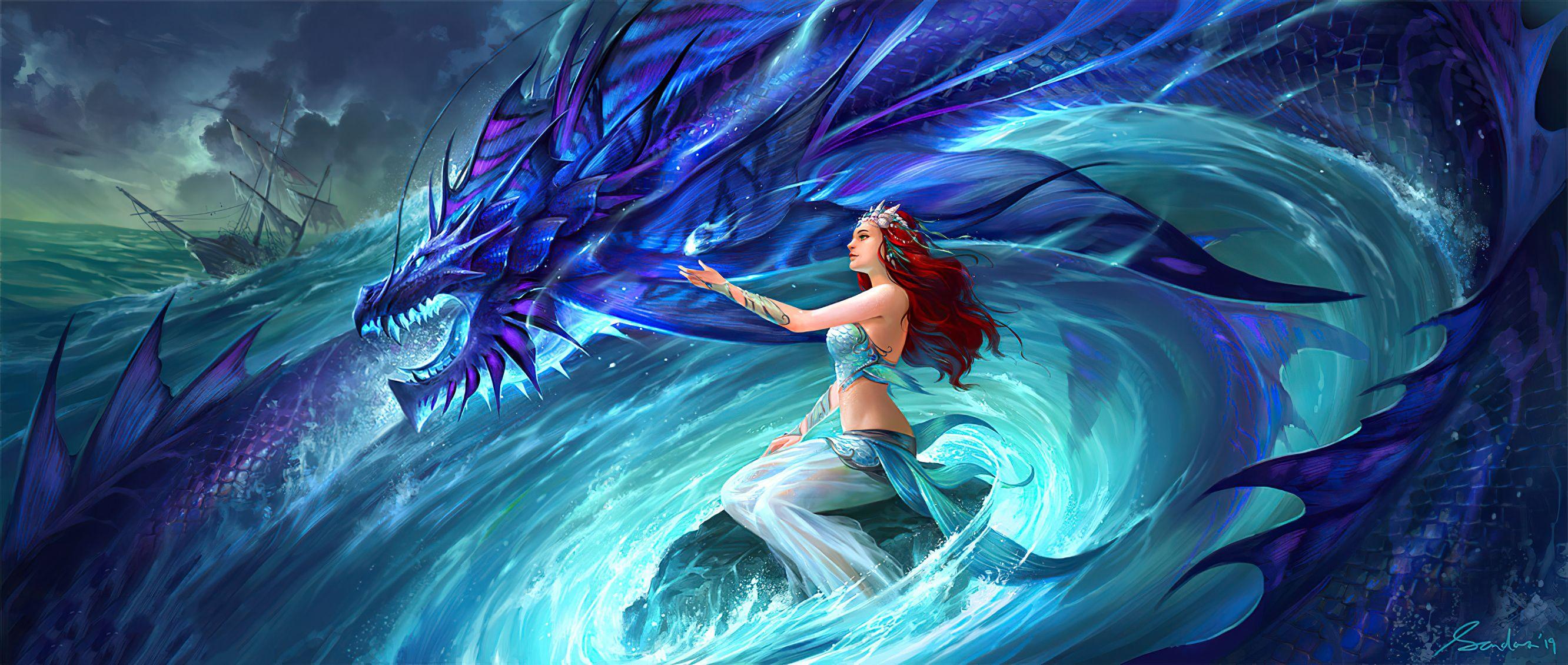 2664x1130 Water Dragon Queen, HD Artist, 4k Wallpaper, Image, Background, Photo and Picture