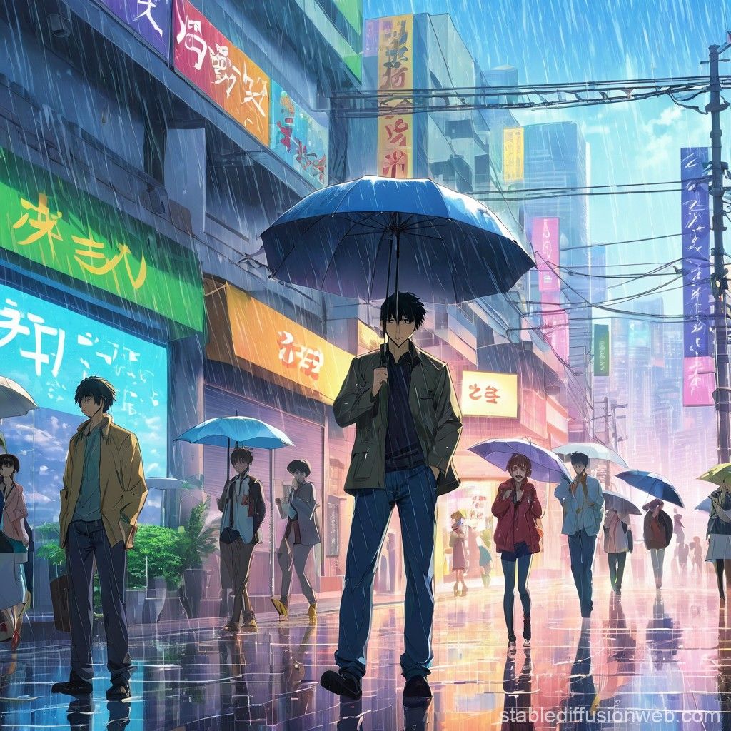 1024x1024 Heavy Rain During Sunny Day in Anime. Stable Diffusion Online