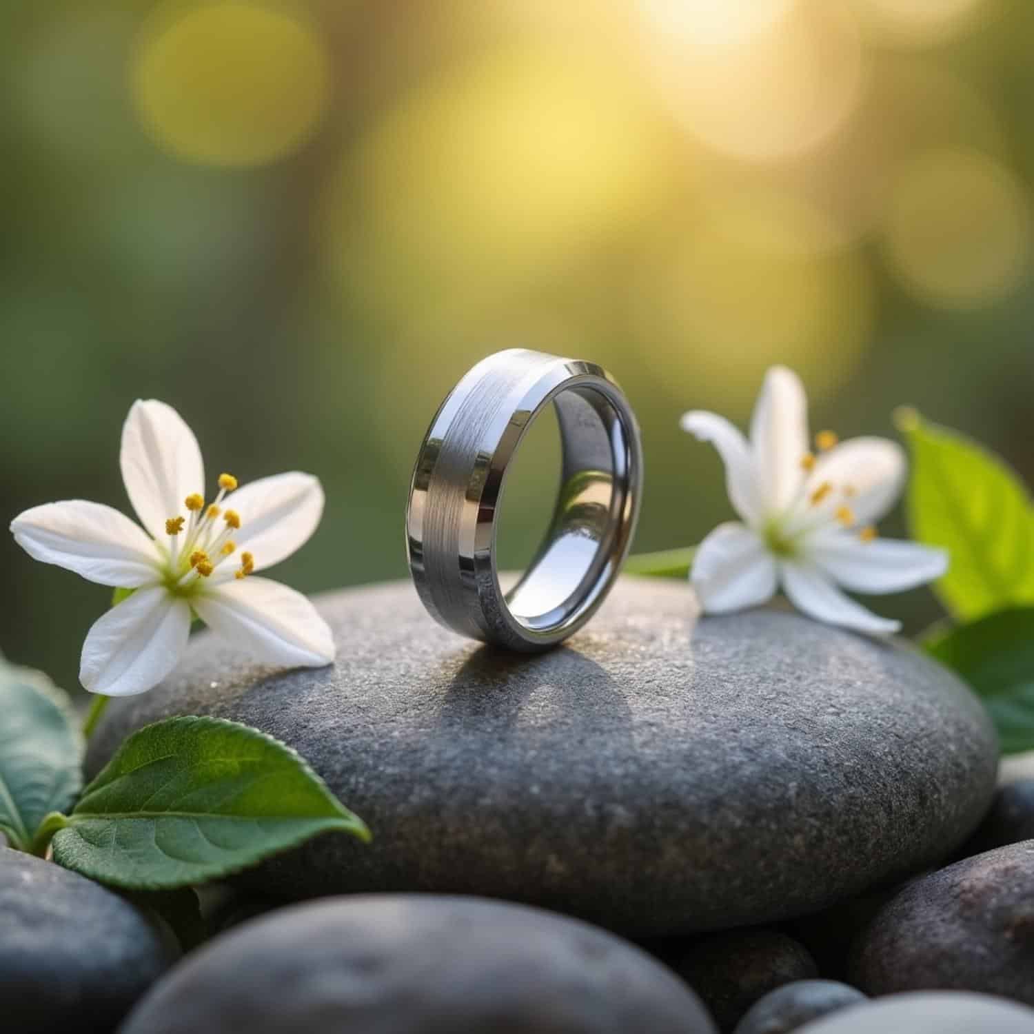 1500x1500 Brushed & Polished Silver Tungsten Men's Ring