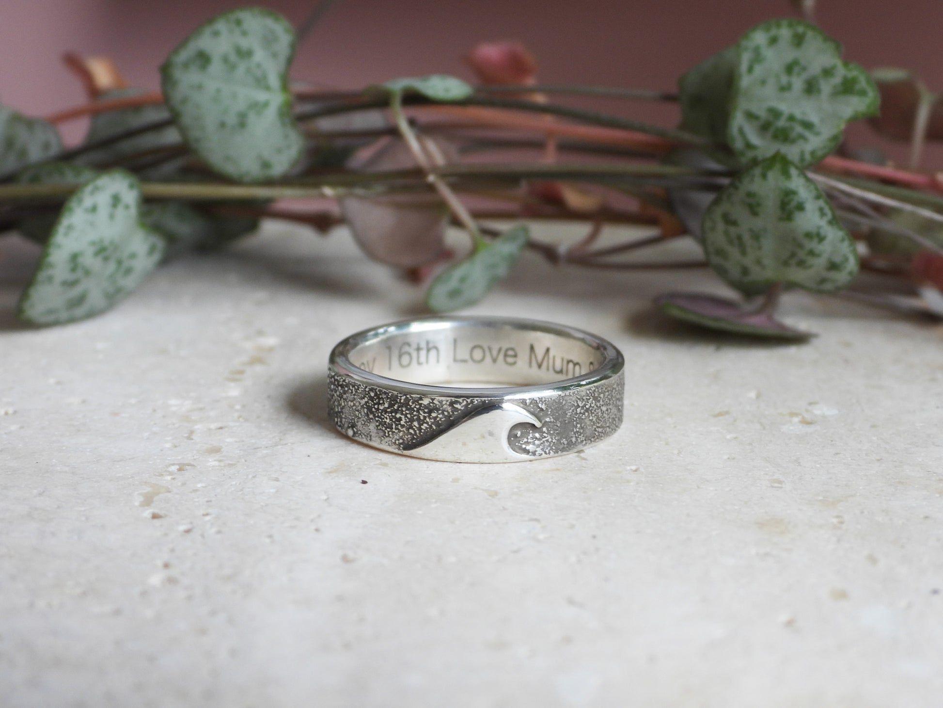 1946x1460 Rustic Wave Ring. Recycled Sterling Silver. Personalised Engraving O