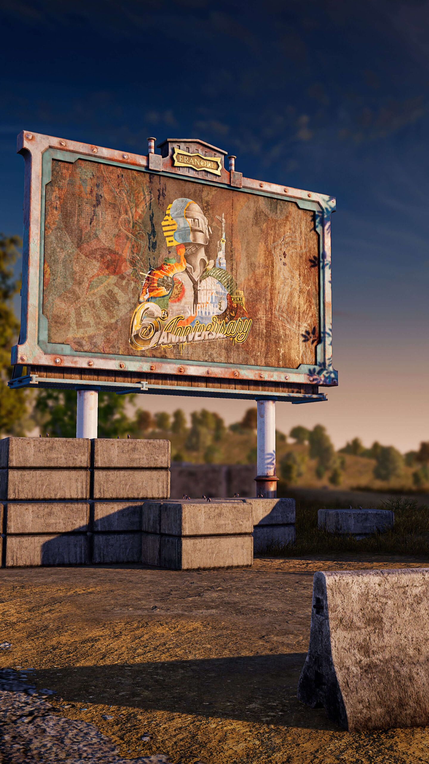 1440x2560 PUBG 6th Anniversary In Erangel Billboard 4K Ultra HD Mobile Wallpaper for iPhone & Android
