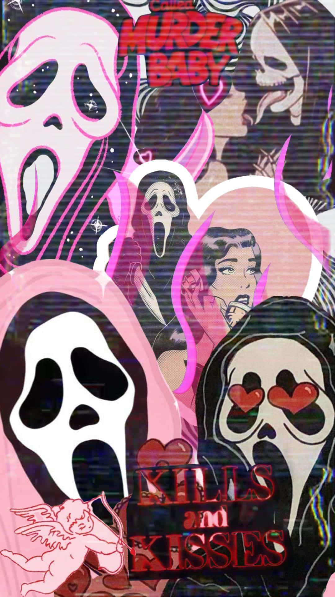 1080x1920 Download Ghostface Pink Collage Art Wallpaper