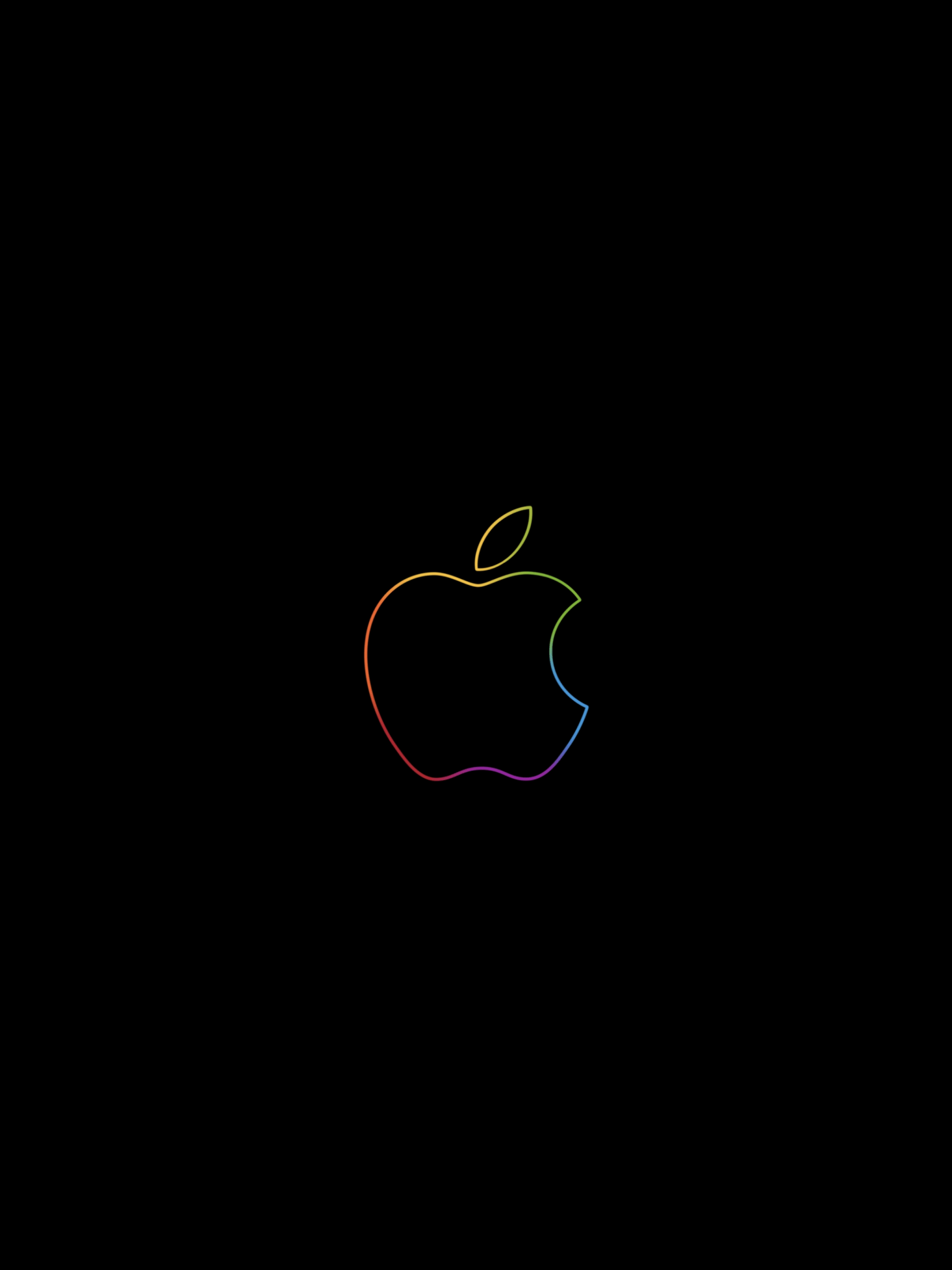 1536x2048 Apple logo 4K Wallpaper, Colorful, Outline, Black background, iPad, HD, Technology