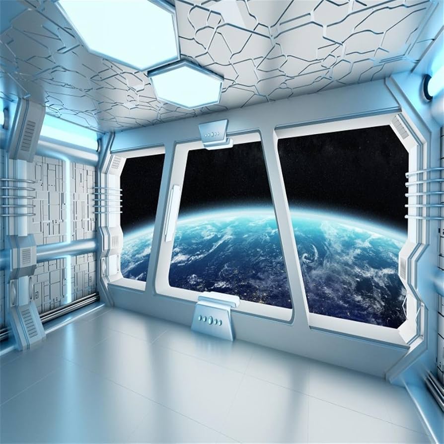 894x894 Amazon.com : AOFOTO 10x10ft Spacecraft Cabin Interior Spaceship Window View Backdrop. Futuristic Sci Fi Space Station Outer Space Adventure Background Universe Galaxy Earth View For Kid Boys Birthday Party Decor
