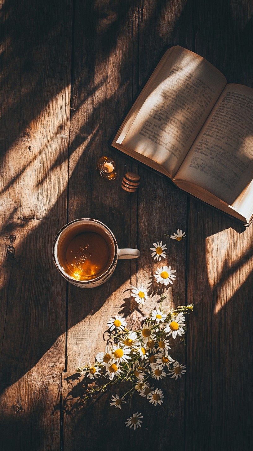 816x1456 Download Tea, Book, Relaxation Image, Book, Daisies