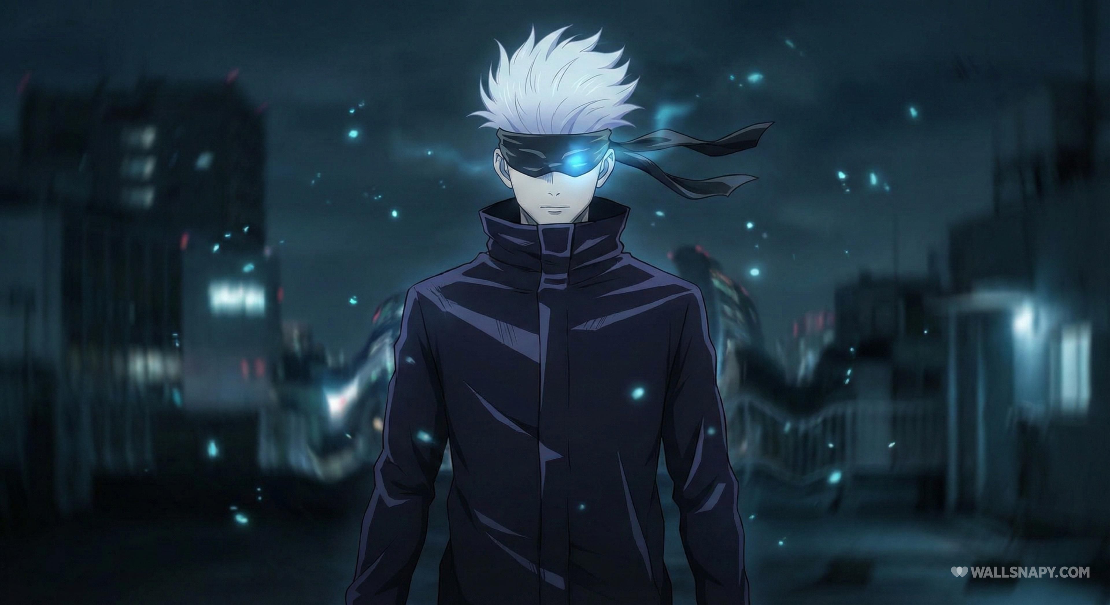 3840x2094 Gojo satoru night city limitless cursed energy 4k wallpaper
