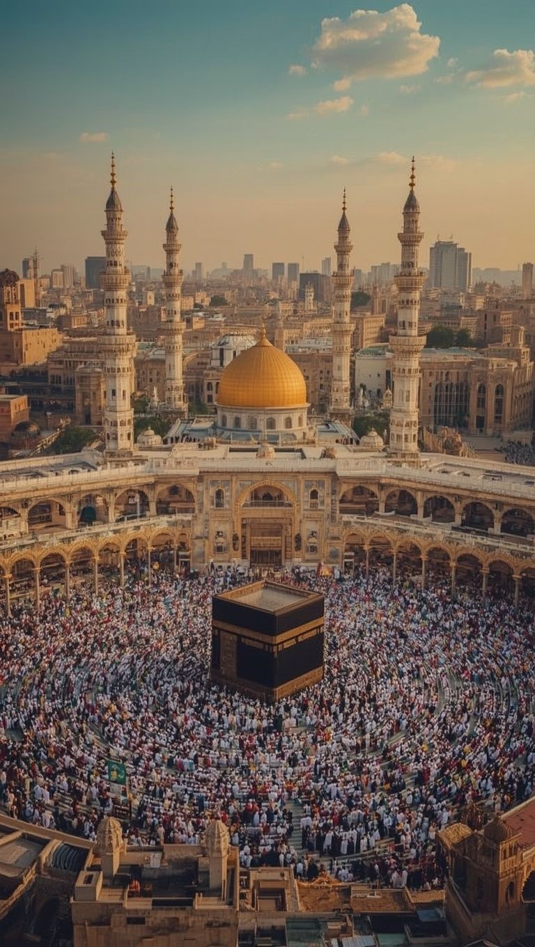 768x1360 vibrant depiction holy city mecca kaaba its center